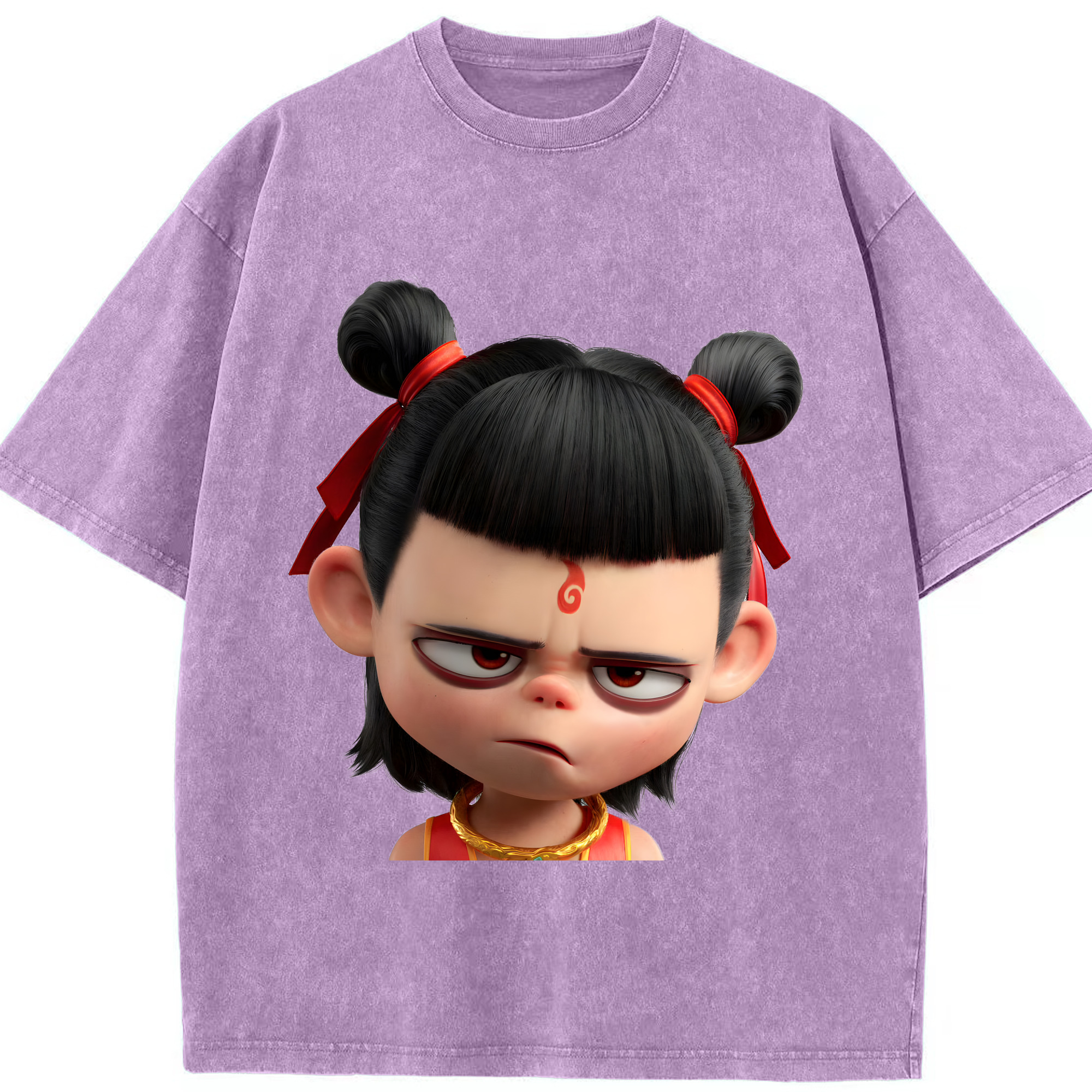 （画像用） Ne Zha 2 ナタ 魔童の大暴れ 綿100% ヴィンテージ風 半袖Tシャツ（フロントプリント）