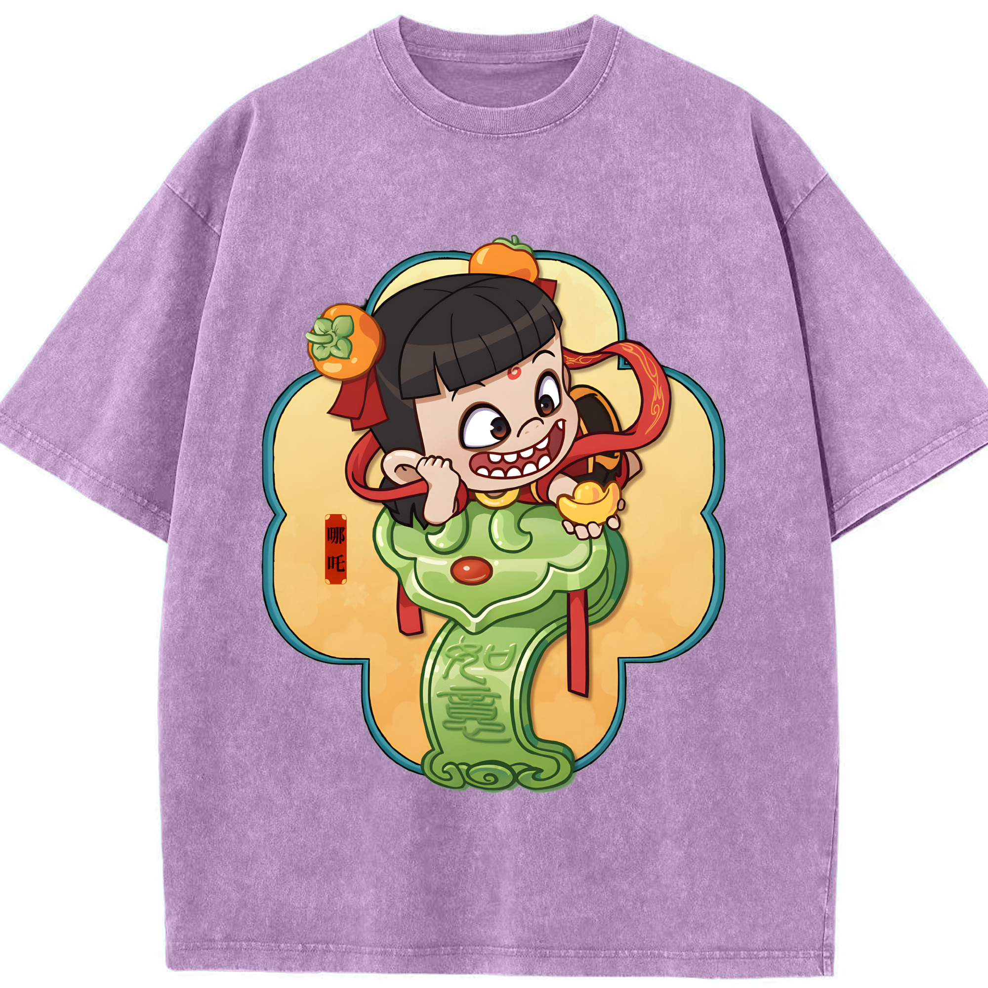 （画像用） Ne Zha 2 ナタ 魔童の大暴れ 綿100% ヴィンテージ風 半袖Tシャツ（フロントプリント）