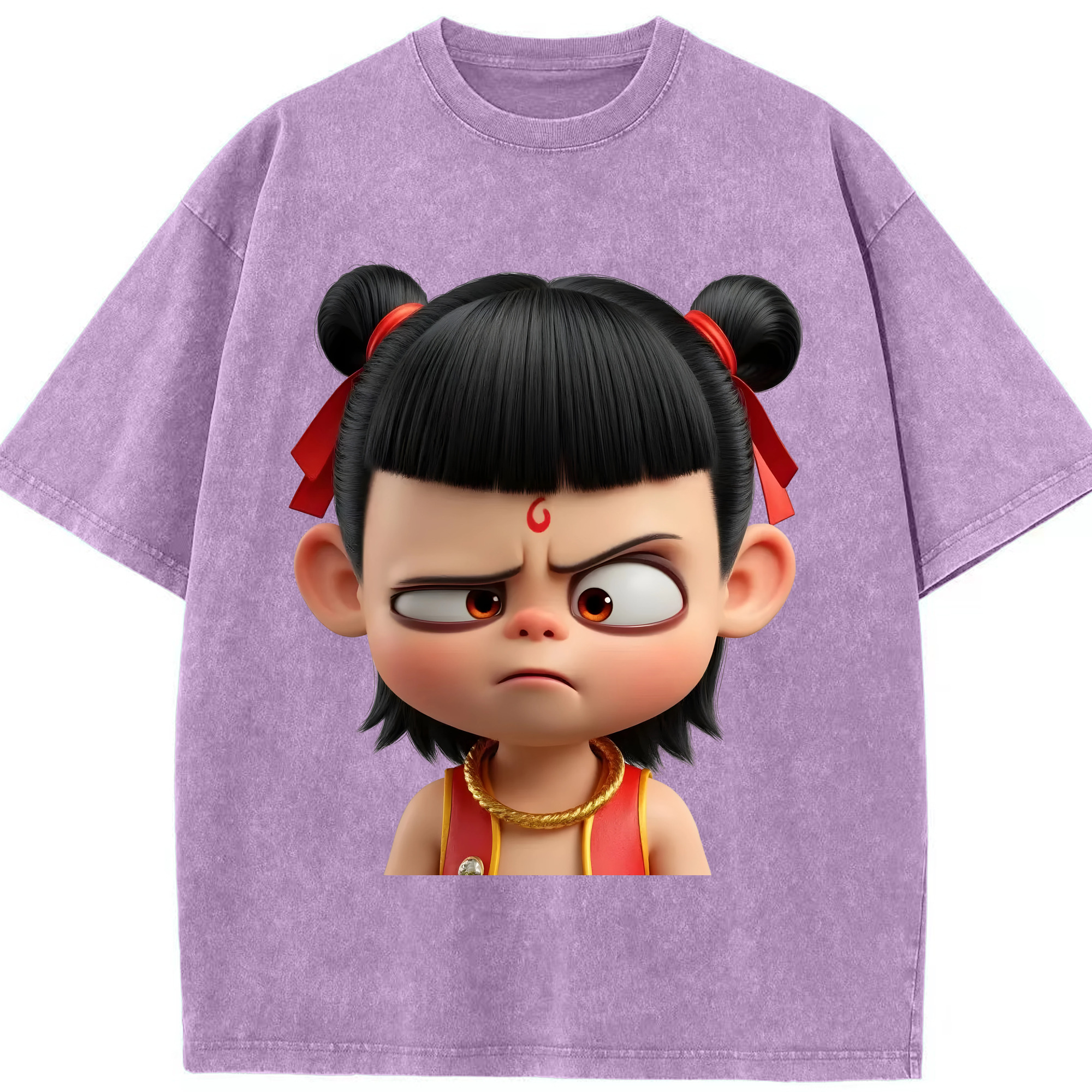 （画像用） Ne Zha 2 ナタ 魔童の大暴れ 綿100% ヴィンテージ風 半袖Tシャツ（フロントプリント）