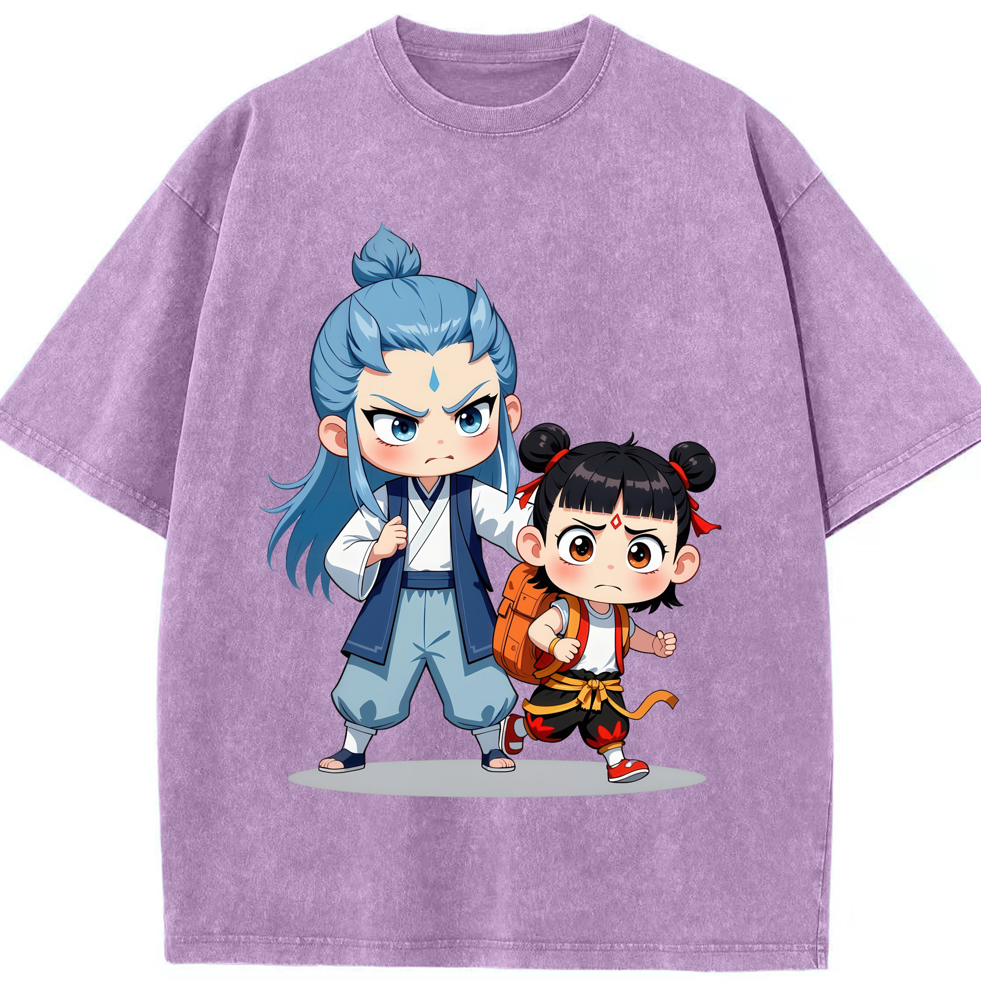 （画像用） Ne Zha 2 ナタ 魔童の大暴れ 綿100% ヴィンテージ風 半袖Tシャツ（フロントプリント）