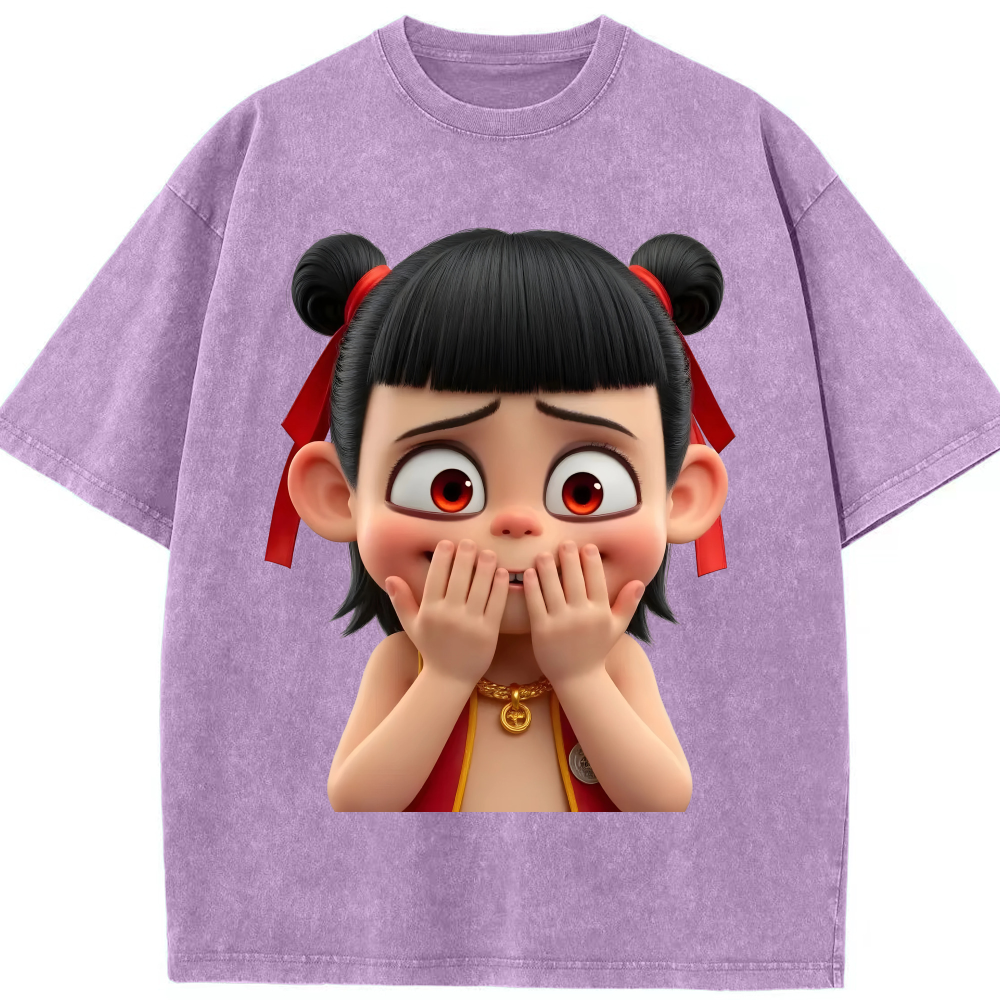 （画像用） Ne Zha 2 ナタ 魔童の大暴れ 綿100% ヴィンテージ風 半袖Tシャツ（フロントプリント）