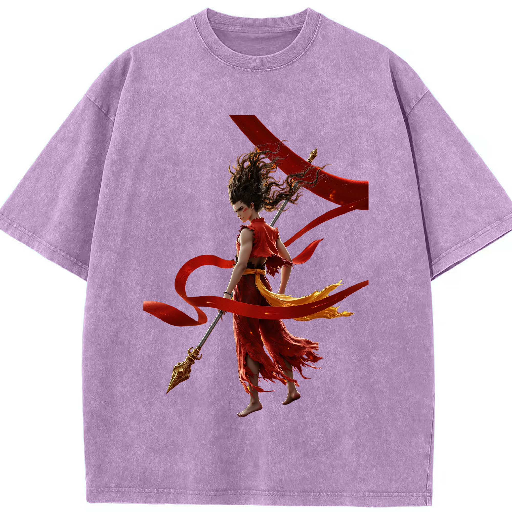 （画像用） Ne Zha 2 ナタ 魔童の大暴れ 綿100% ヴィンテージ風 半袖Tシャツ（フロントプリント）