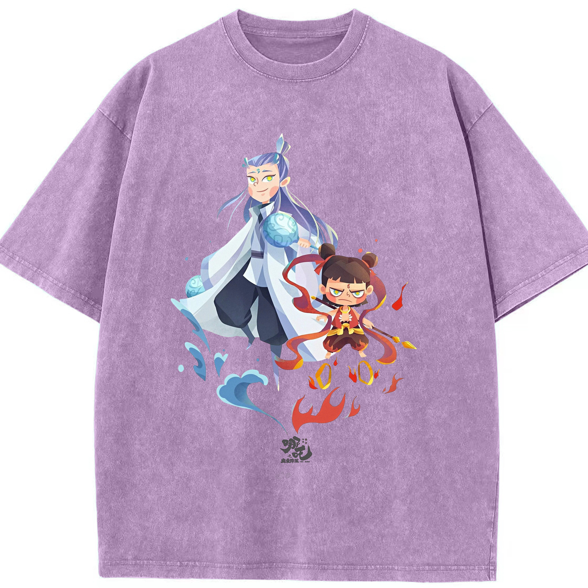 （画像用） Ne Zha 2 ナタ 魔童の大暴れ 綿100% ヴィンテージ風 半袖Tシャツ（フロントプリント）