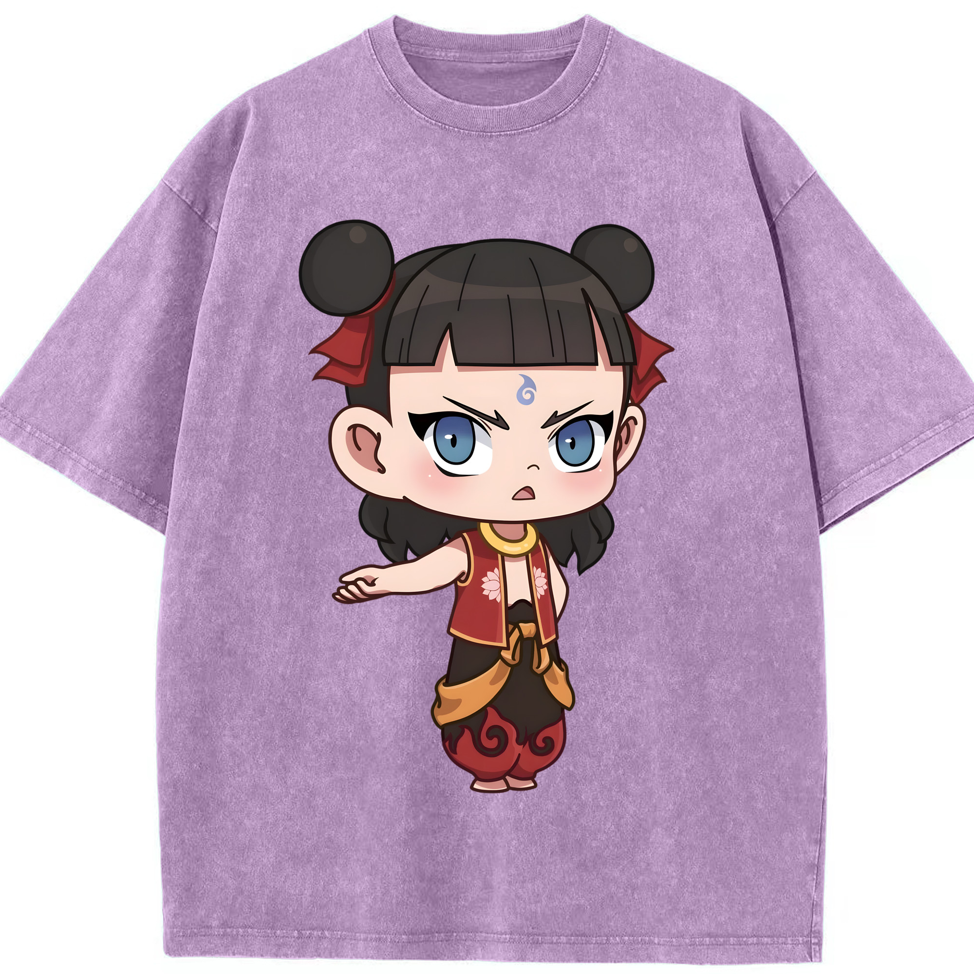 （画像用） Ne Zha 2 ナタ 魔童の大暴れ 綿100% ヴィンテージ風 半袖Tシャツ（フロントプリント）