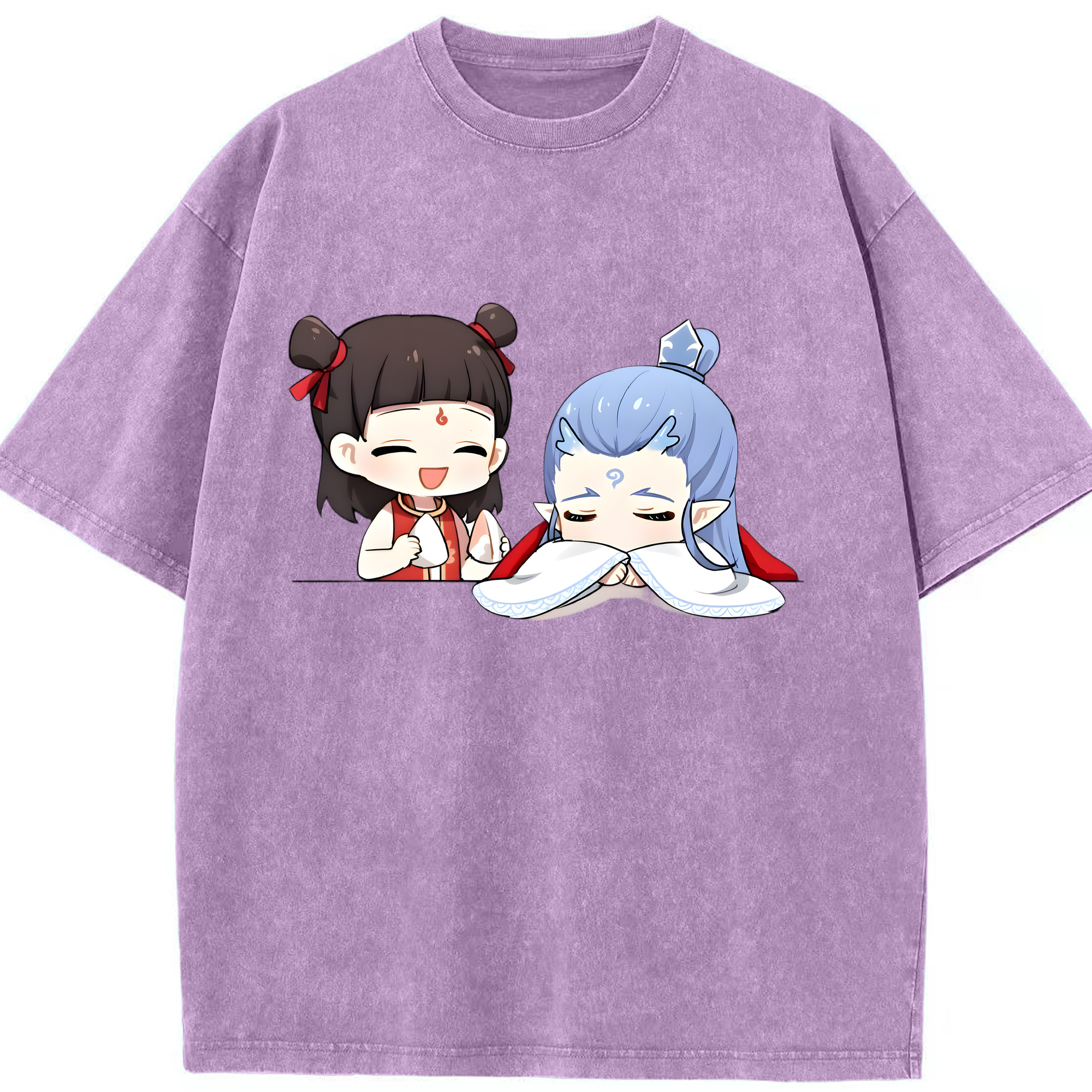 （画像用） Ne Zha 2 ナタ 魔童の大暴れ 綿100% ヴィンテージ風 半袖Tシャツ（フロントプリント）