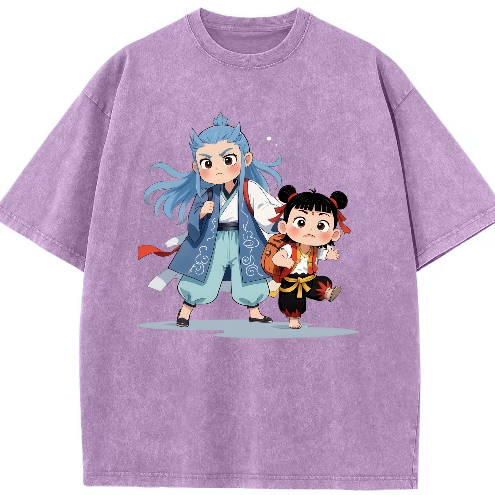（画像用） Ne Zha 2 ナタ 魔童の大暴れ 綿100% ヴィンテージ風 半袖Tシャツ（フロントプリント）