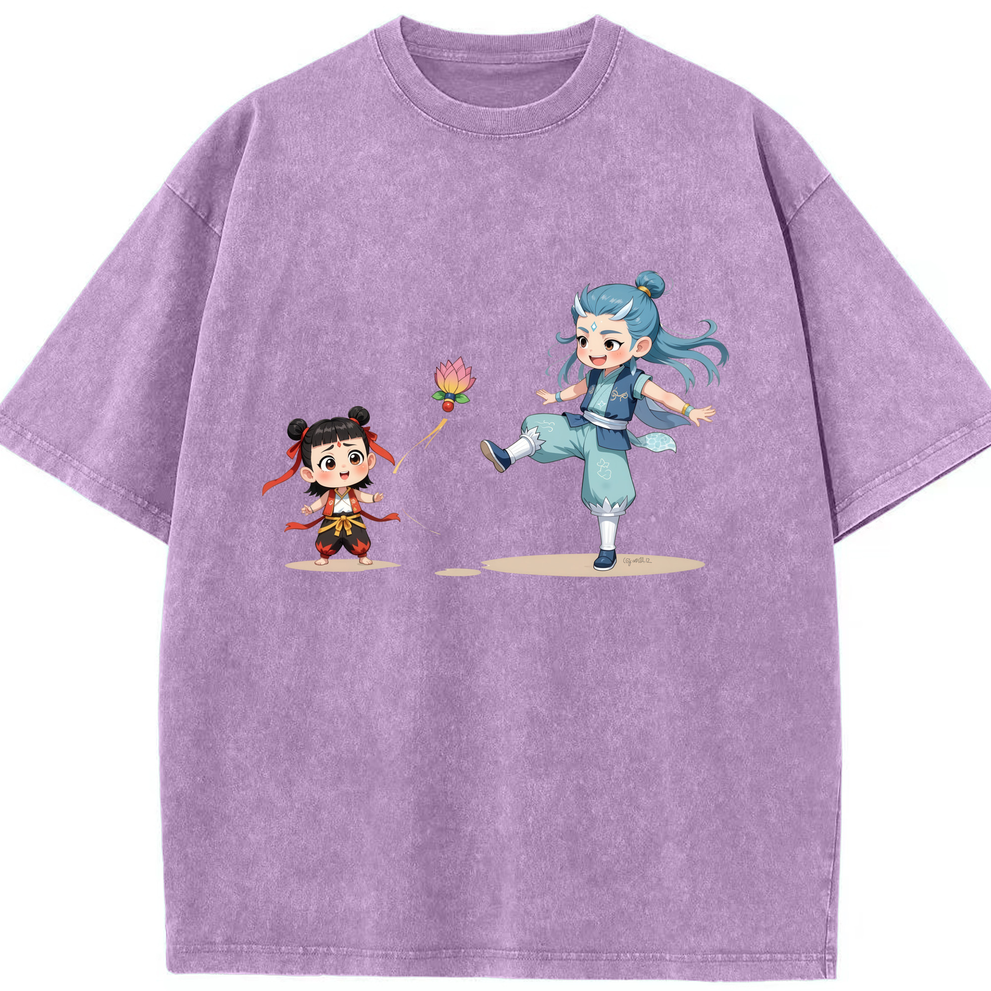 （画像用） Ne Zha 2 ナタ 魔童の大暴れ 綿100% ヴィンテージ風 半袖Tシャツ（フロントプリント）