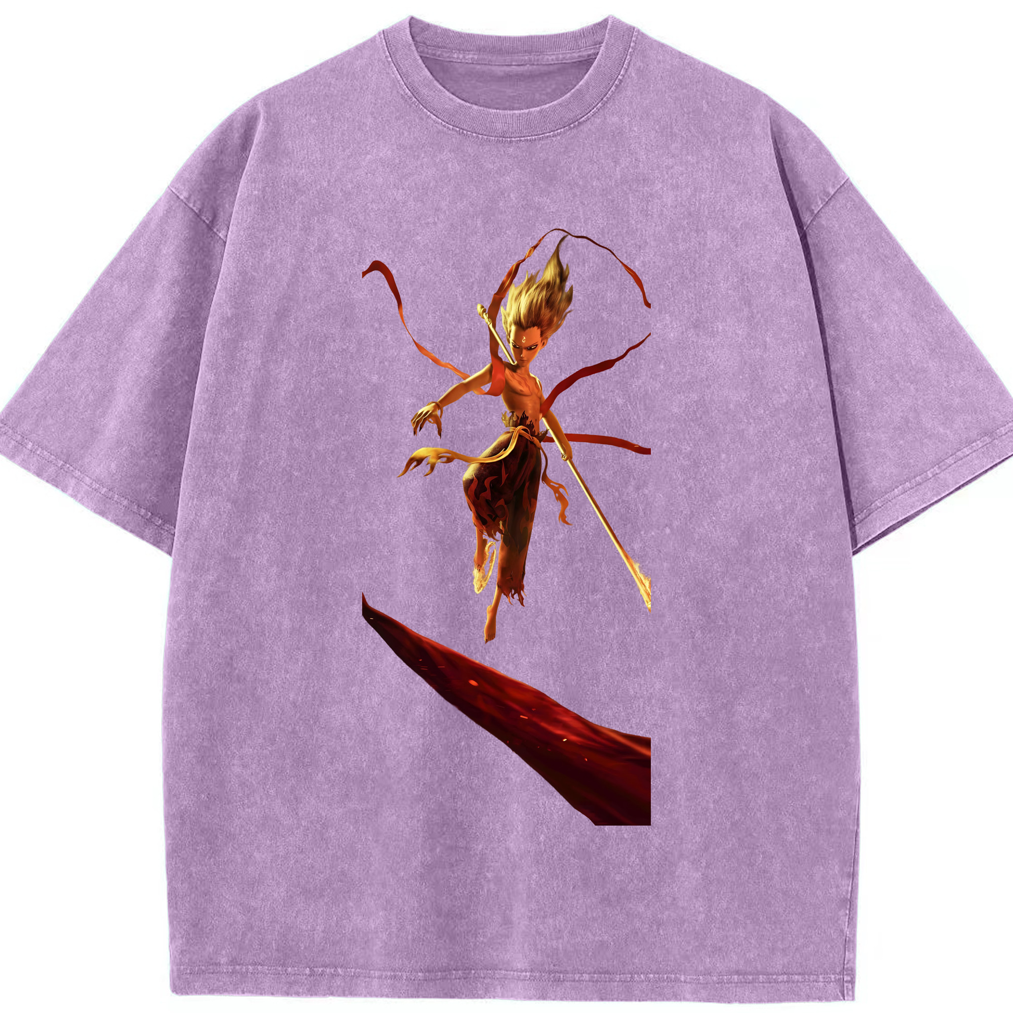（画像用） Ne Zha 2 ナタ 魔童の大暴れ 綿100% ヴィンテージ風 半袖Tシャツ（フロントプリント）