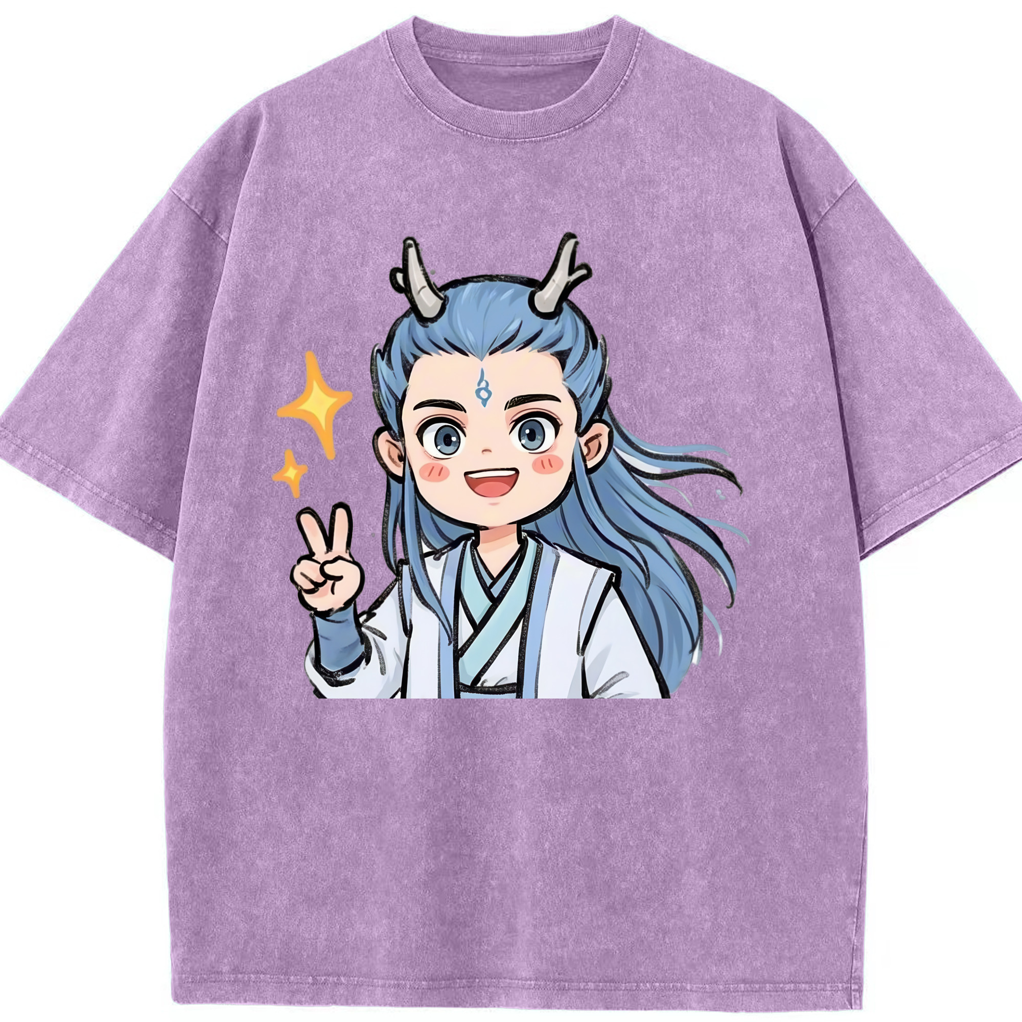 （画像用） Ne Zha 2 ナタ 魔童の大暴れ 綿100% ヴィンテージ風 半袖Tシャツ（フロントプリント）