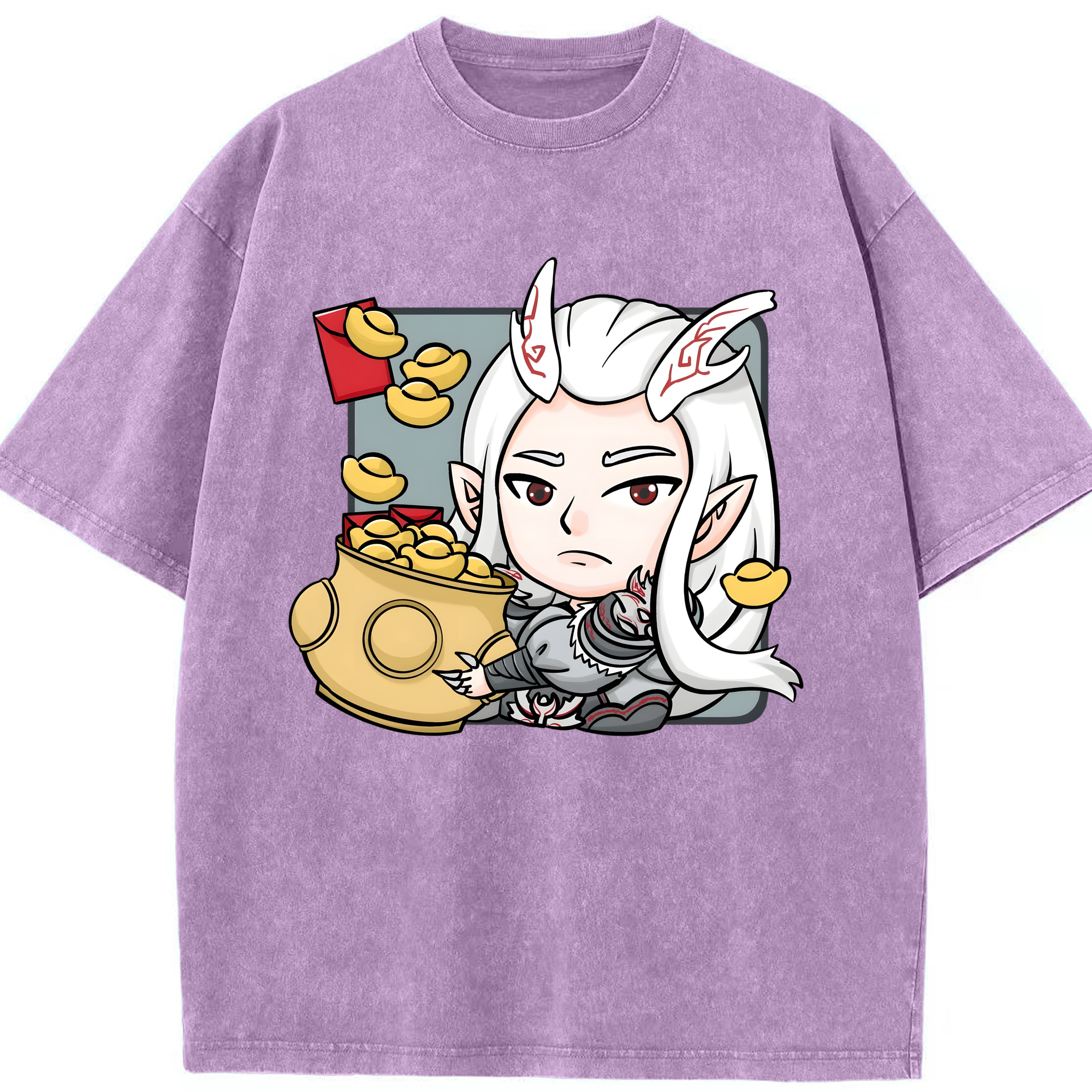 （画像用） Ne Zha 2 ナタ 魔童の大暴れ 綿100% ヴィンテージ風 半袖Tシャツ（フロントプリント）