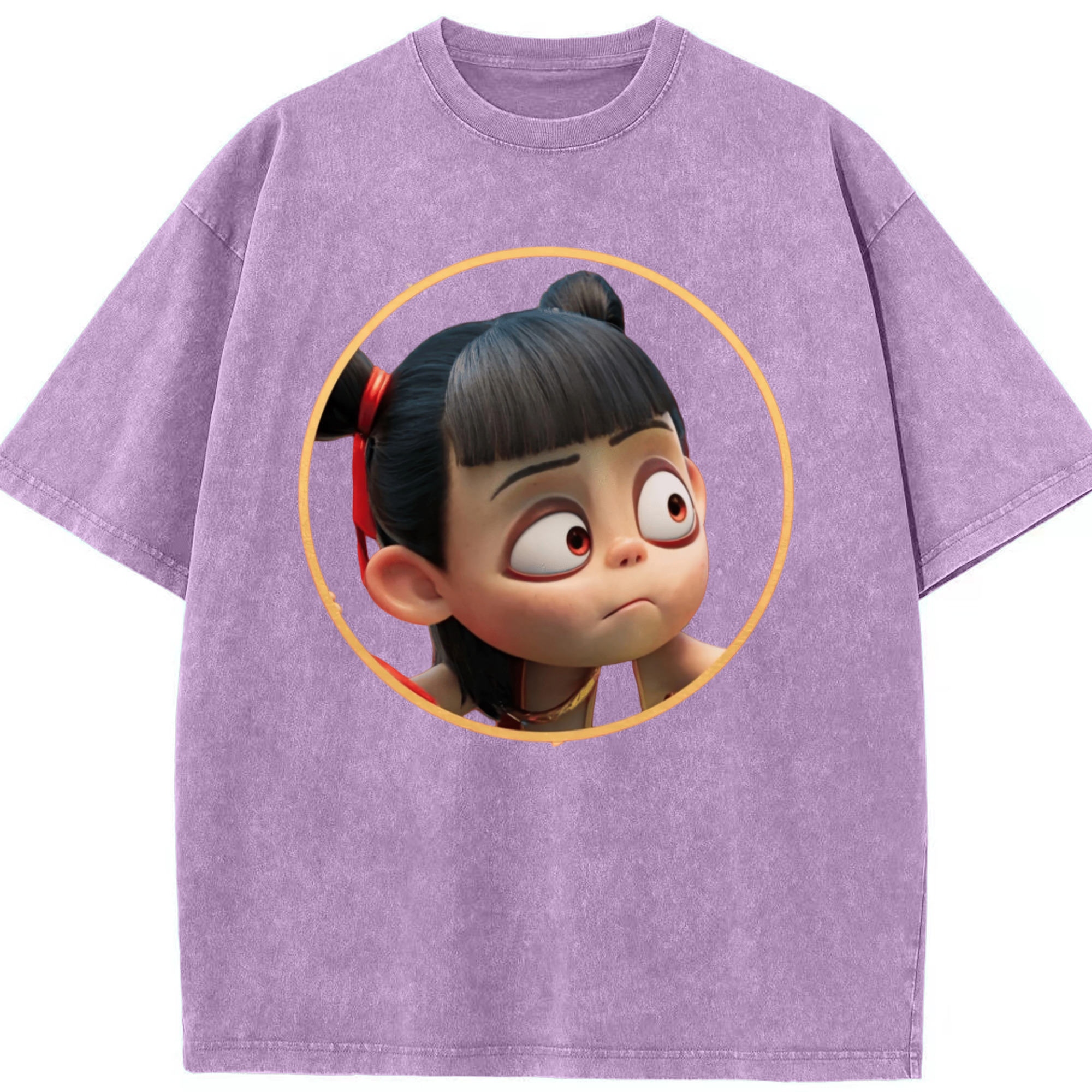 （画像用） Ne Zha 2 ナタ 魔童の大暴れ 綿100% ヴィンテージ風 半袖Tシャツ（フロントプリント）