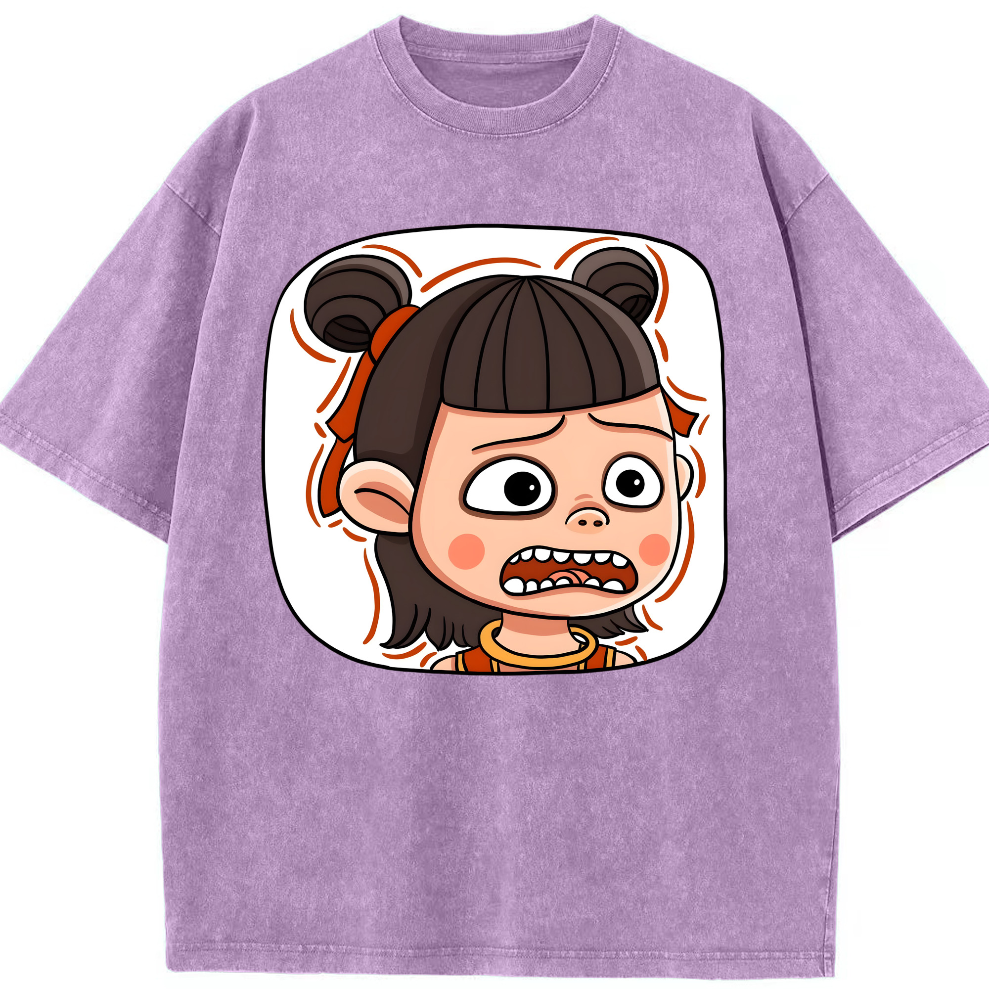 （画像用） Ne Zha 2 ナタ 魔童の大暴れ 綿100% ヴィンテージ風 半袖Tシャツ（フロントプリント）
