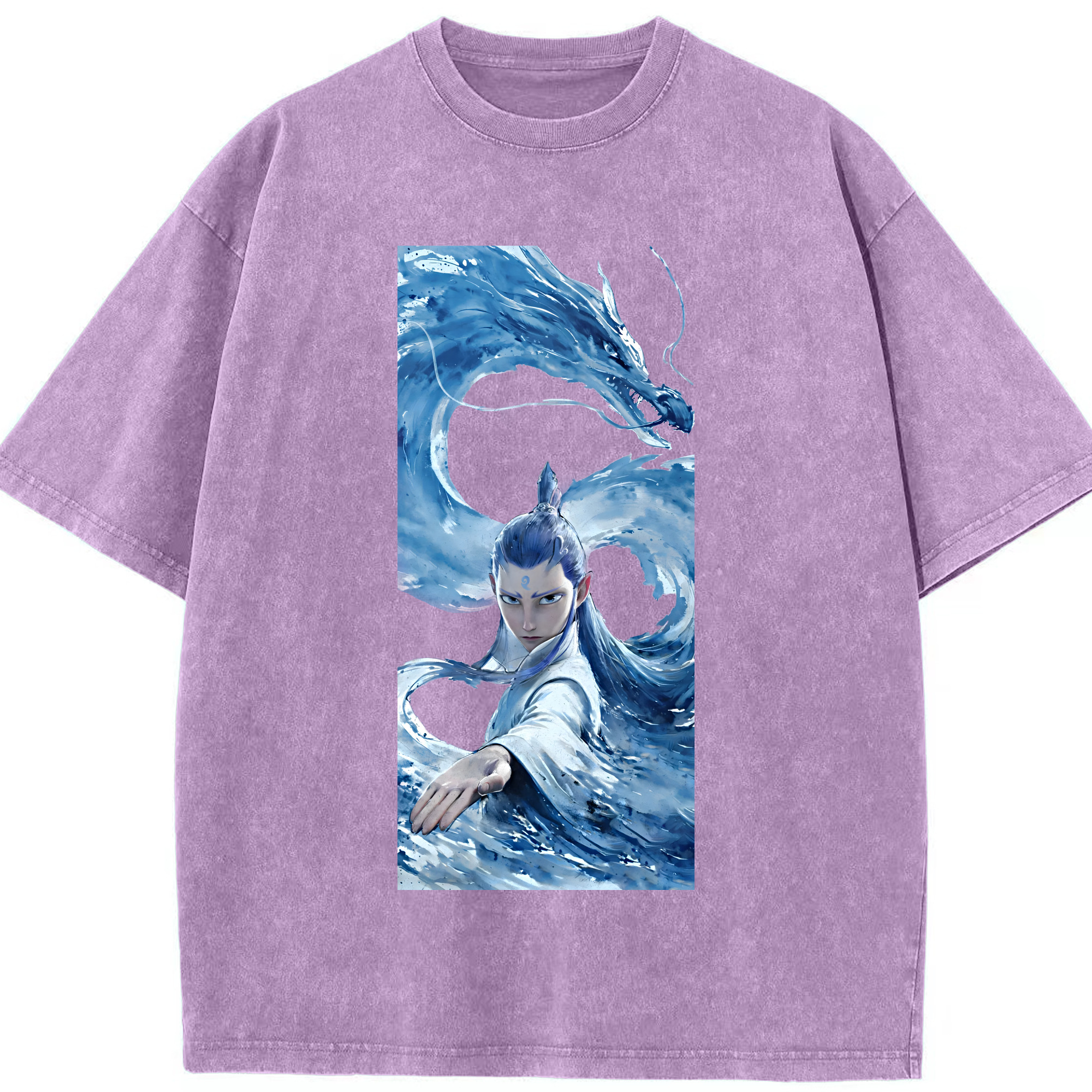 （画像用） Ne Zha 2 ナタ 魔童の大暴れ 綿100% ヴィンテージ風 半袖Tシャツ（フロントプリント）