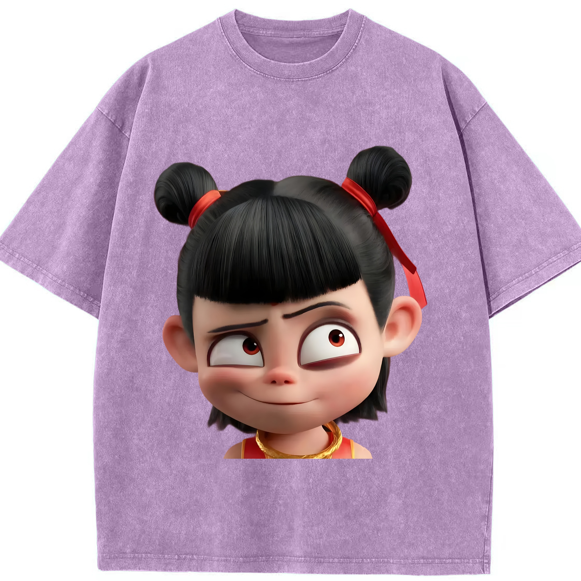 （画像用） Ne Zha 2 ナタ 魔童の大暴れ 綿100% ヴィンテージ風 半袖Tシャツ（フロントプリント）