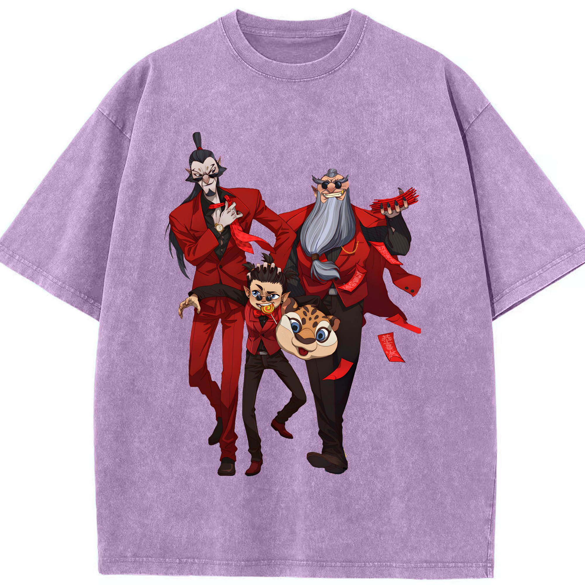 （画像用） Ne Zha 2 ナタ 魔童の大暴れ 綿100% ヴィンテージ風 半袖Tシャツ（フロントプリント）