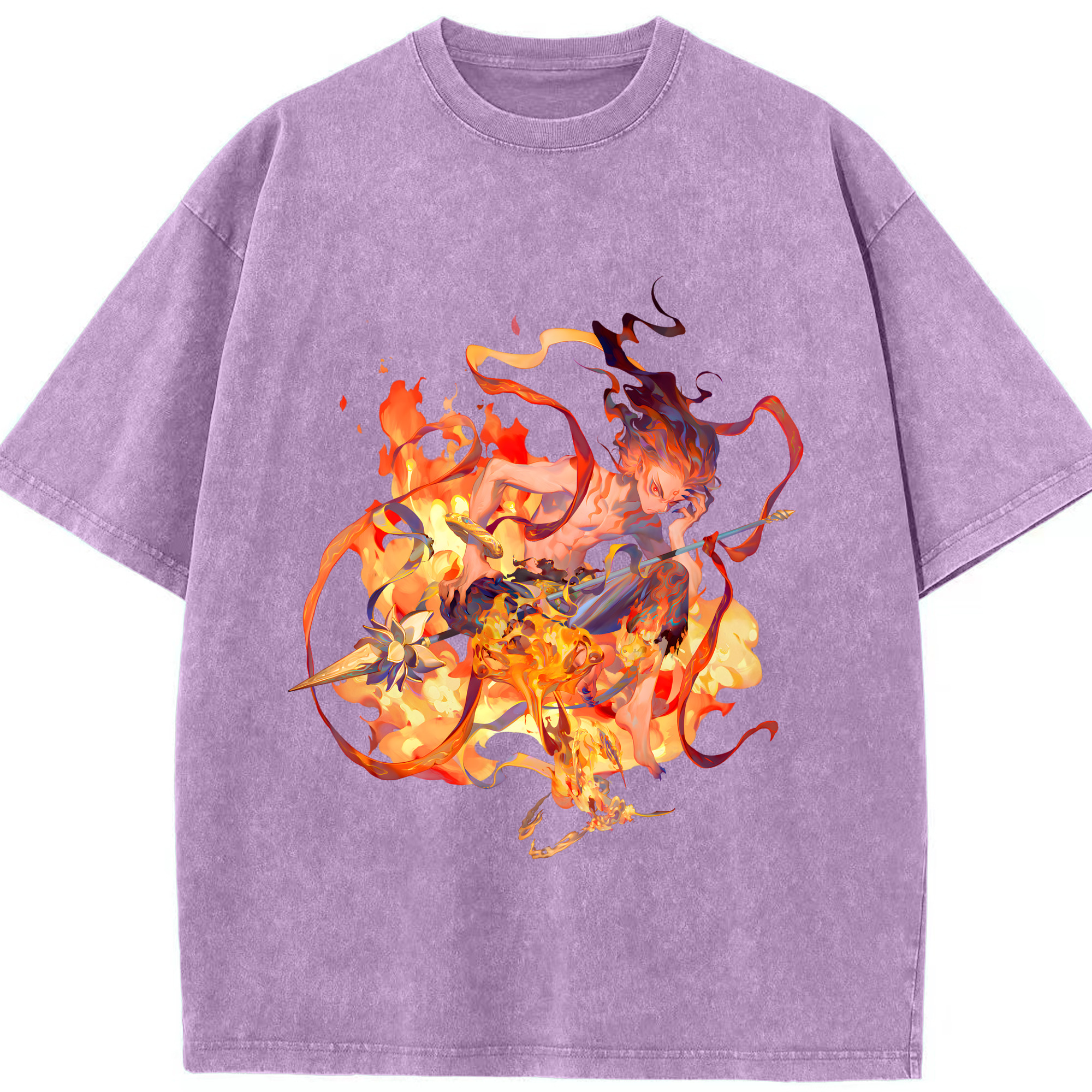 （画像用） Ne Zha 2 ナタ 魔童の大暴れ 綿100% ヴィンテージ風 半袖Tシャツ（フロントプリント）