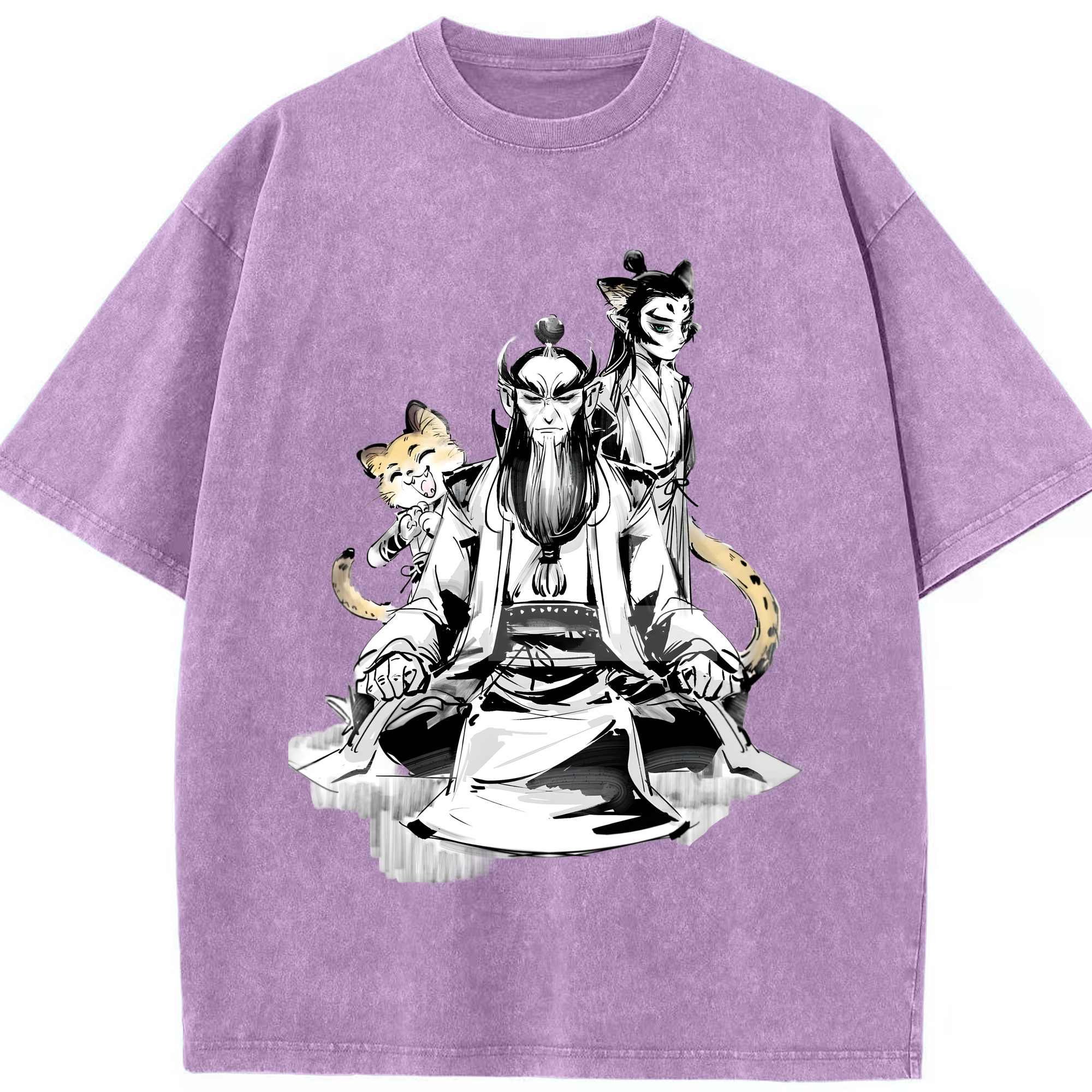 （画像用） Ne Zha 2 ナタ 魔童の大暴れ 綿100% ヴィンテージ風 半袖Tシャツ（フロントプリント）