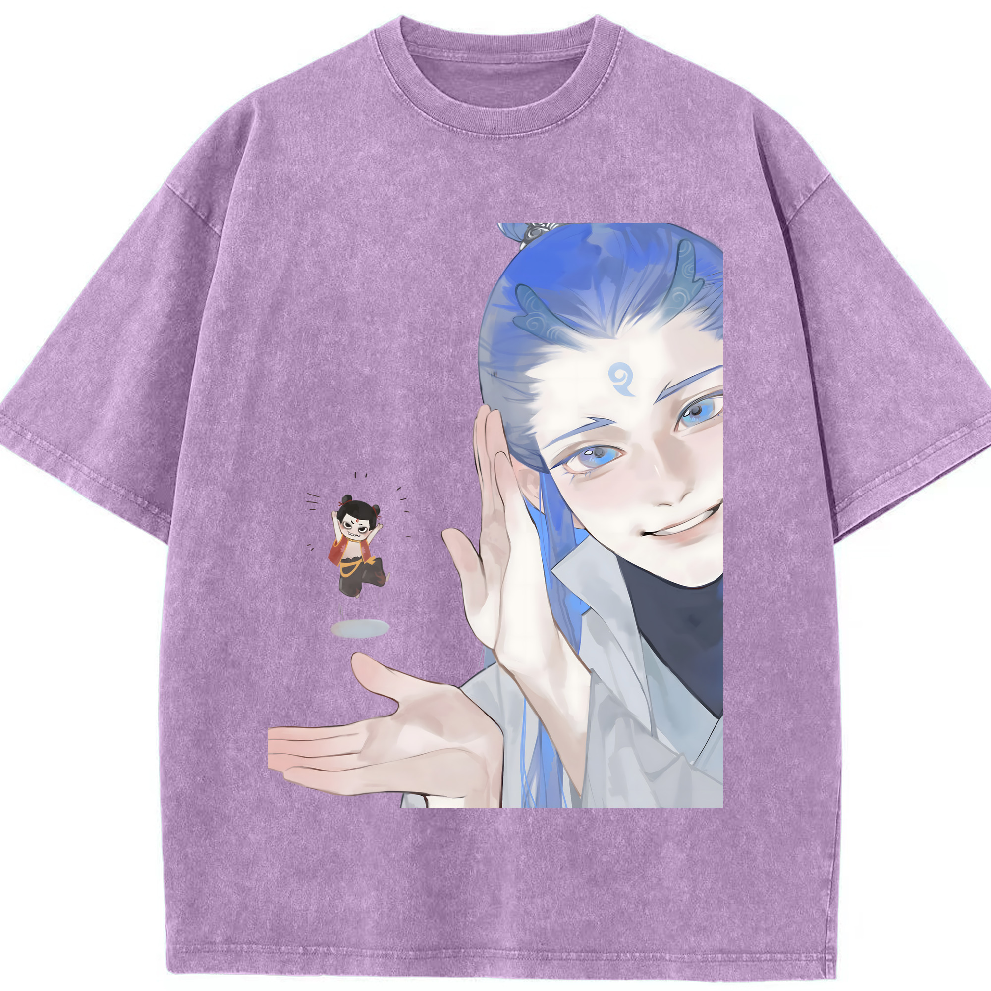 （画像用） Ne Zha 2 ナタ 魔童の大暴れ 綿100% ヴィンテージ風 半袖Tシャツ（フロントプリント）