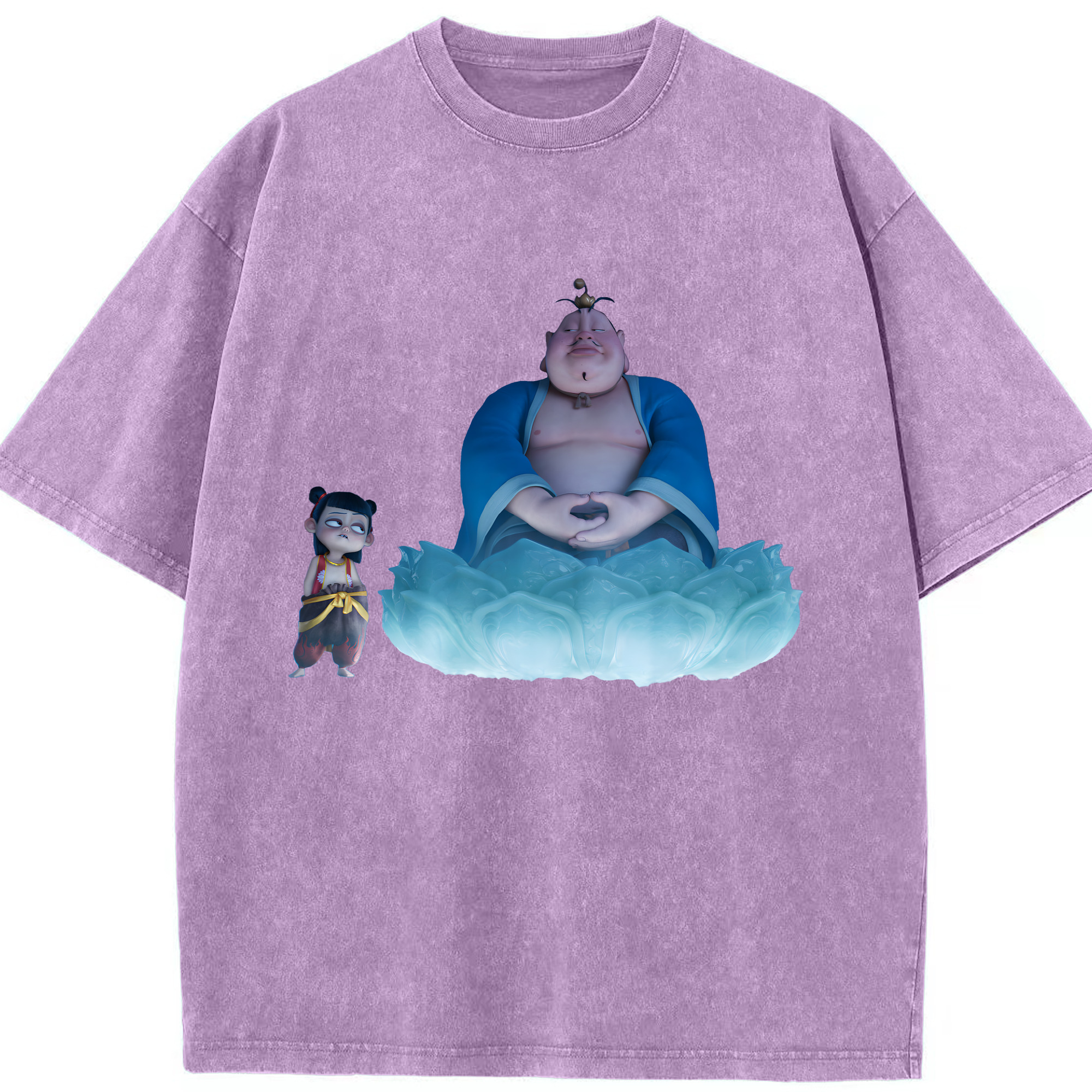 （画像用） Ne Zha 2 ナタ 魔童の大暴れ 綿100% ヴィンテージ風 半袖Tシャツ（フロントプリント）