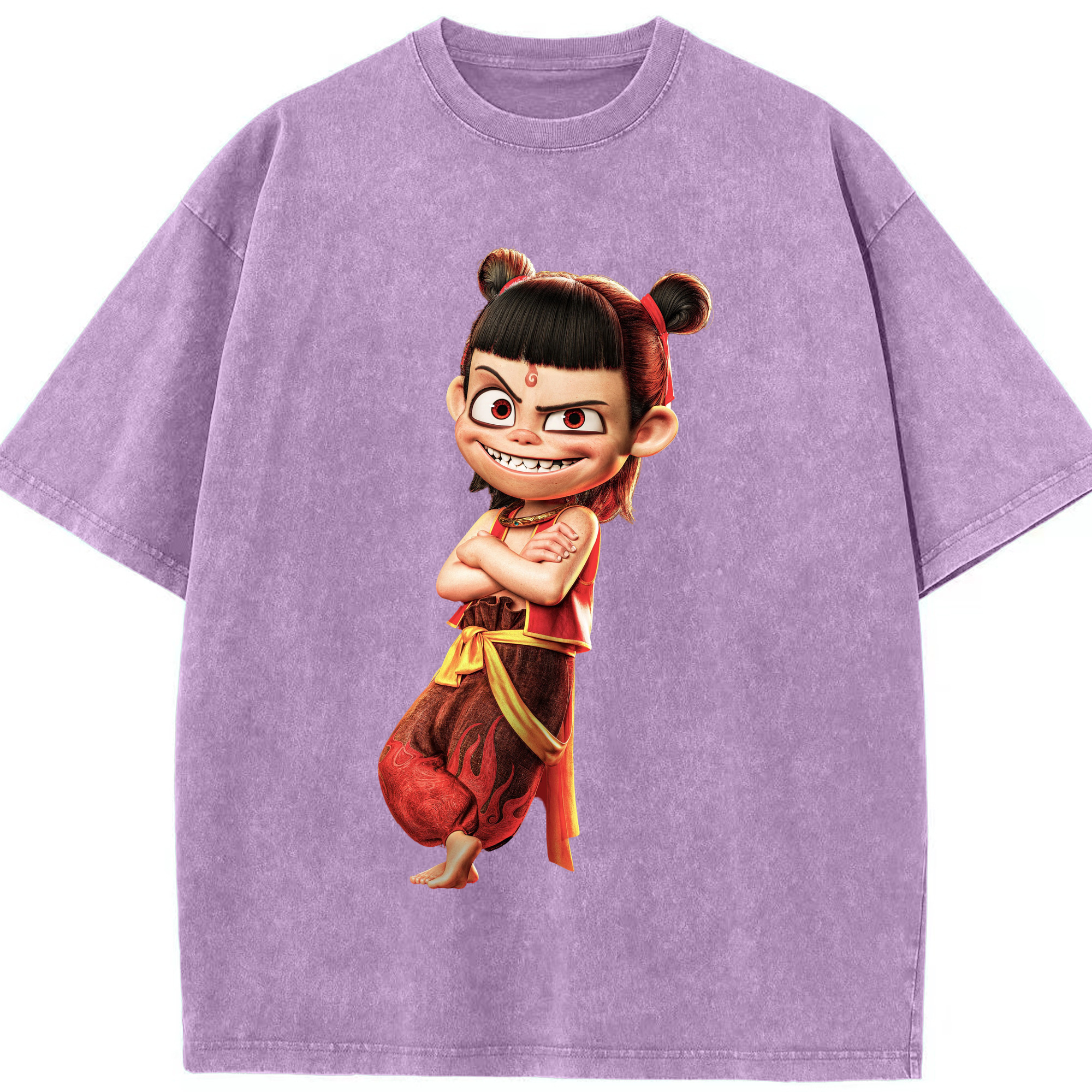 （画像用） Ne Zha 2 ナタ 魔童の大暴れ 綿100% ヴィンテージ風 半袖Tシャツ（フロントプリント）