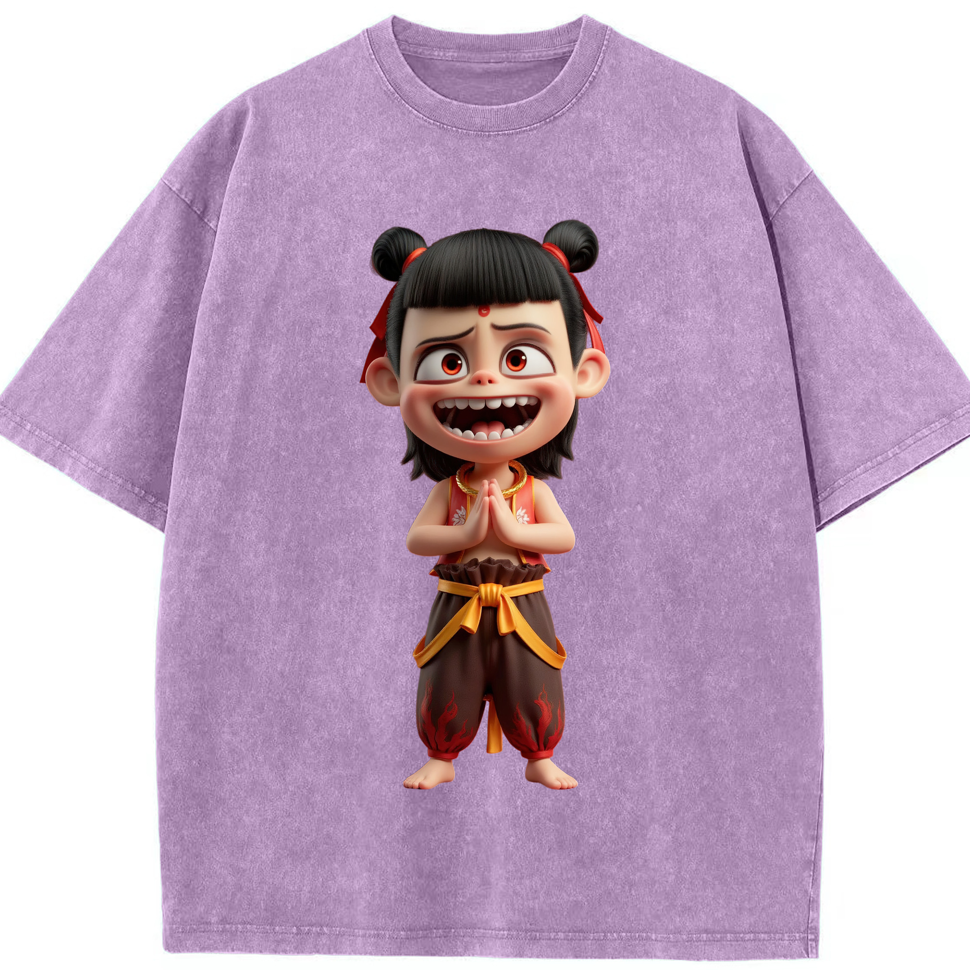 （画像用） Ne Zha 2 ナタ 魔童の大暴れ 綿100% ヴィンテージ風 半袖Tシャツ（フロントプリント）
