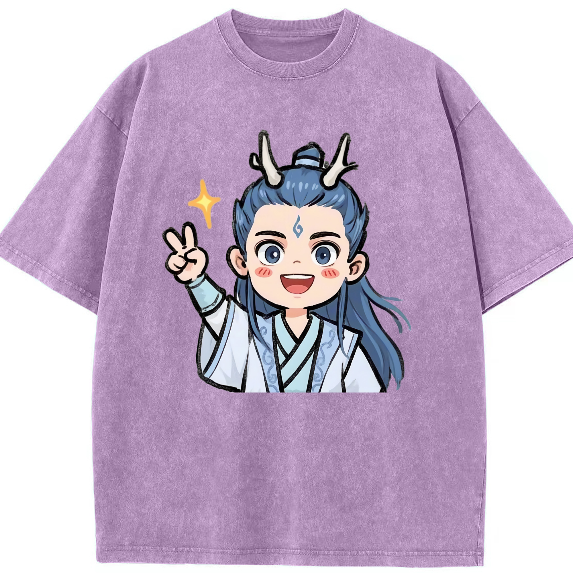 （画像用） Ne Zha 2 ナタ 魔童の大暴れ 綿100% ヴィンテージ風 半袖Tシャツ（フロントプリント）