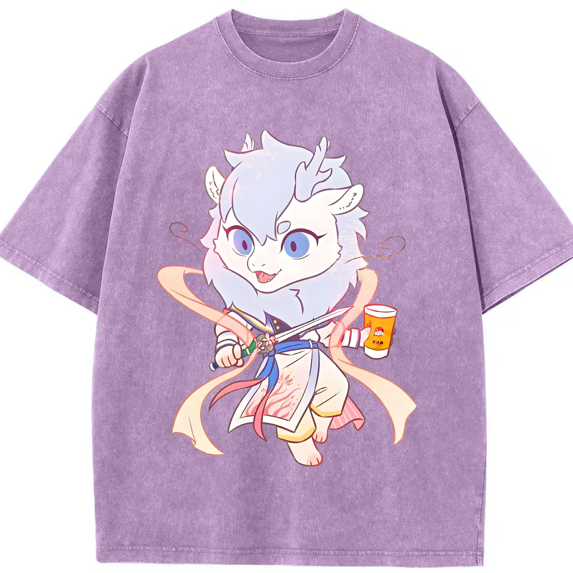 （画像用） Ne Zha 2 ナタ 魔童の大暴れ 綿100% ヴィンテージ風 半袖Tシャツ（フロントプリント）