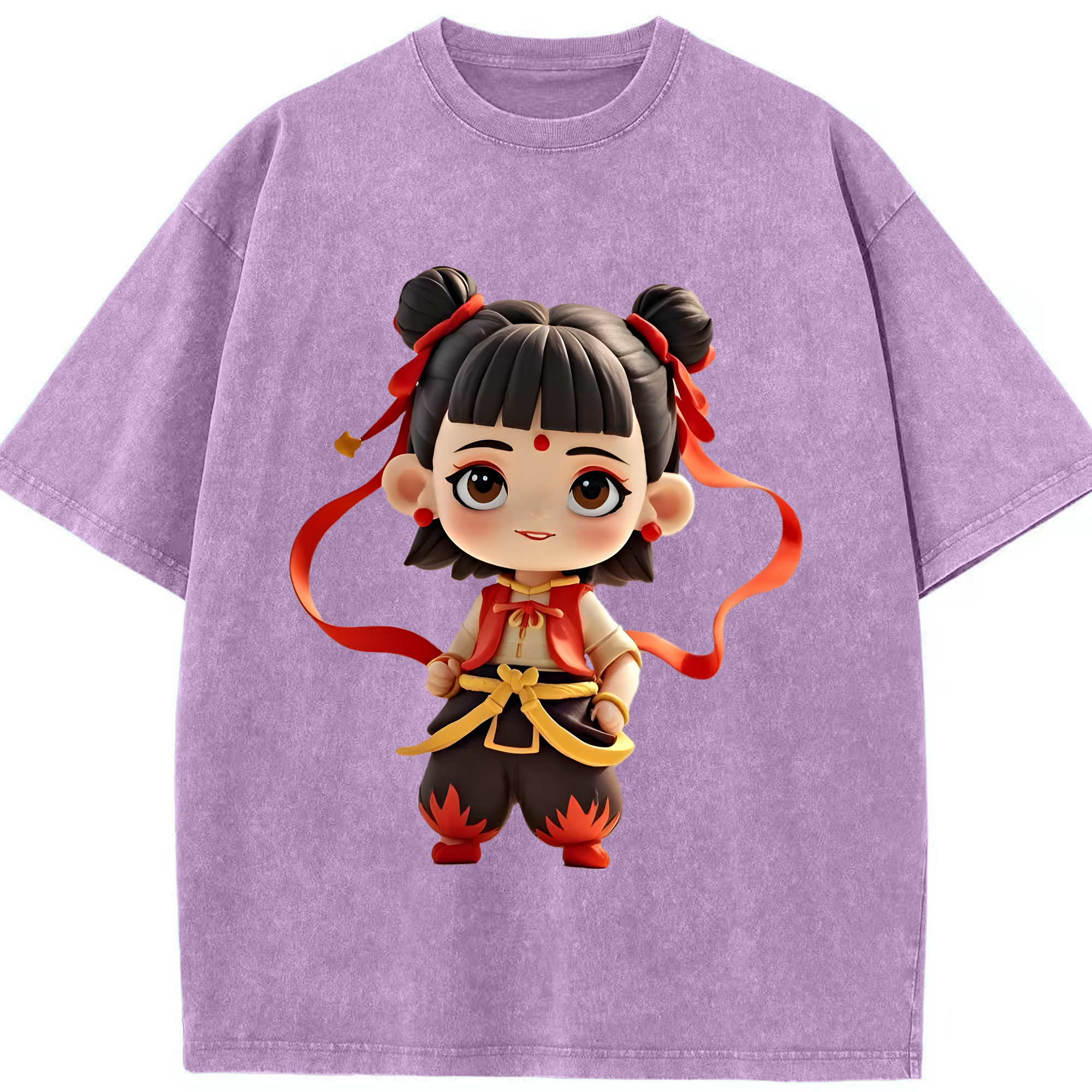 （画像用） Ne Zha 2 ナタ 魔童の大暴れ 綿100% ヴィンテージ風 半袖Tシャツ（フロントプリント）