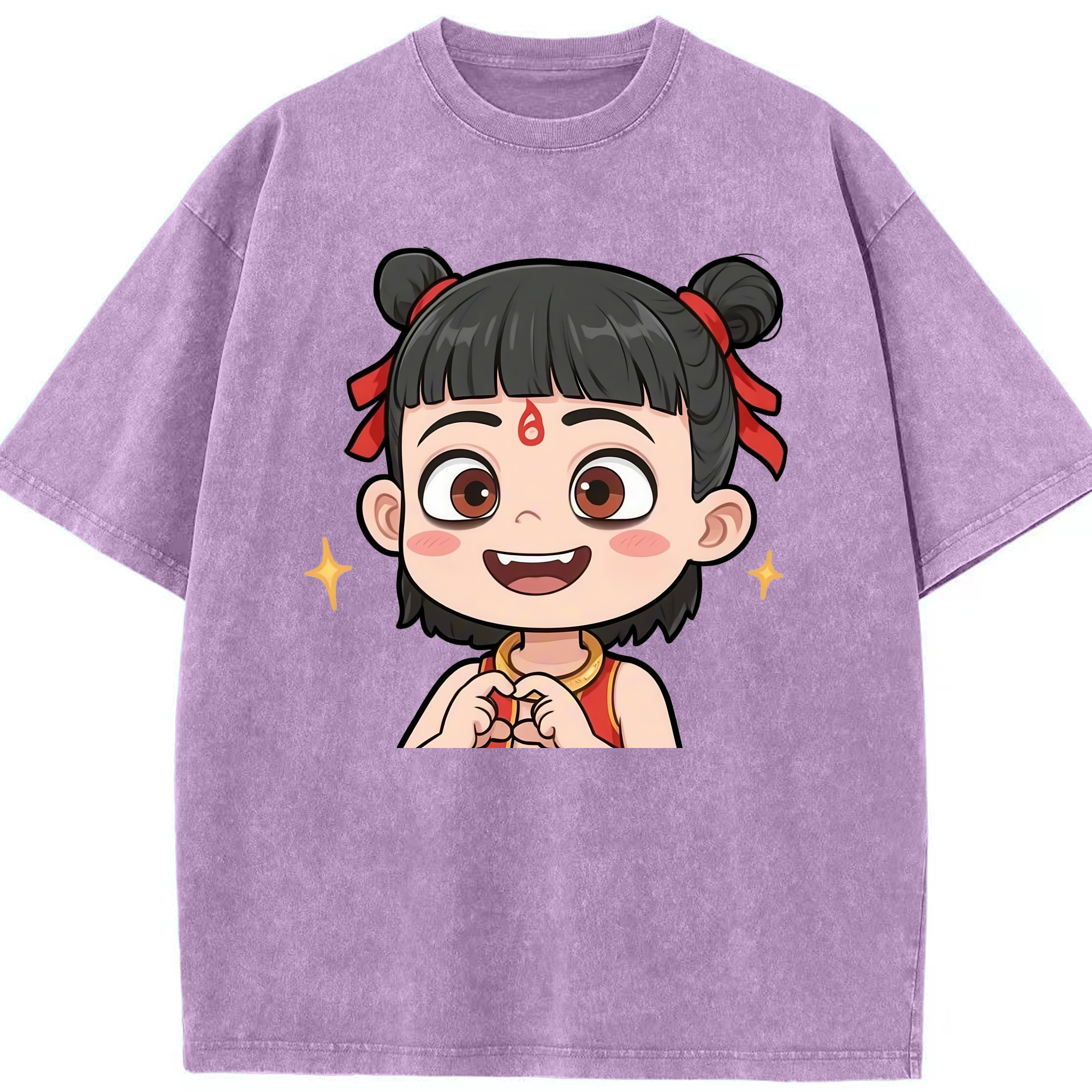 （画像用） Ne Zha 2 ナタ 魔童の大暴れ 綿100% ヴィンテージ風 半袖Tシャツ（フロントプリント）