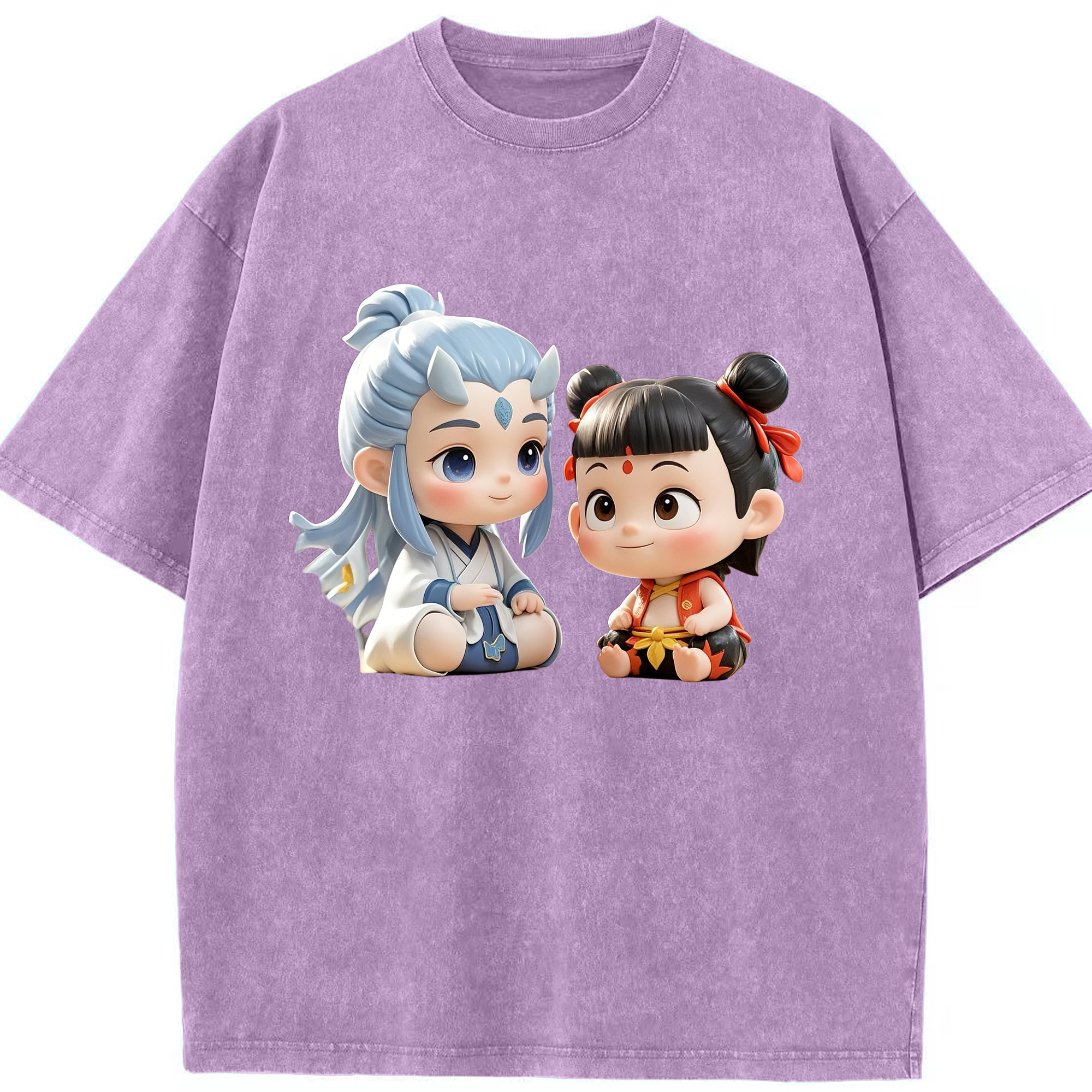 （画像用） Ne Zha 2 ナタ 魔童の大暴れ 綿100% ヴィンテージ風 半袖Tシャツ（フロントプリント）