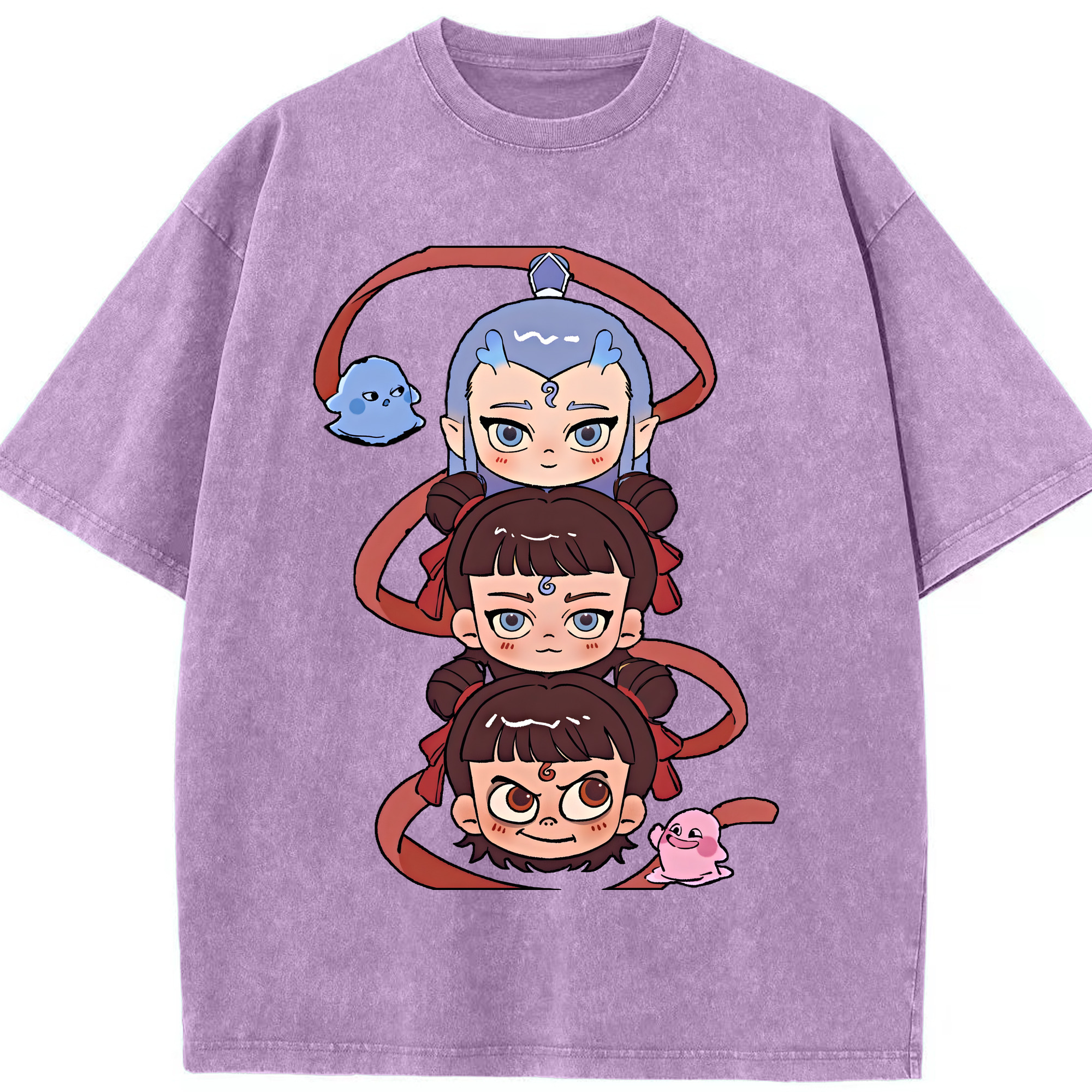 （画像用） Ne Zha 2 ナタ 魔童の大暴れ 綿100% ヴィンテージ風 半袖Tシャツ（フロントプリント）