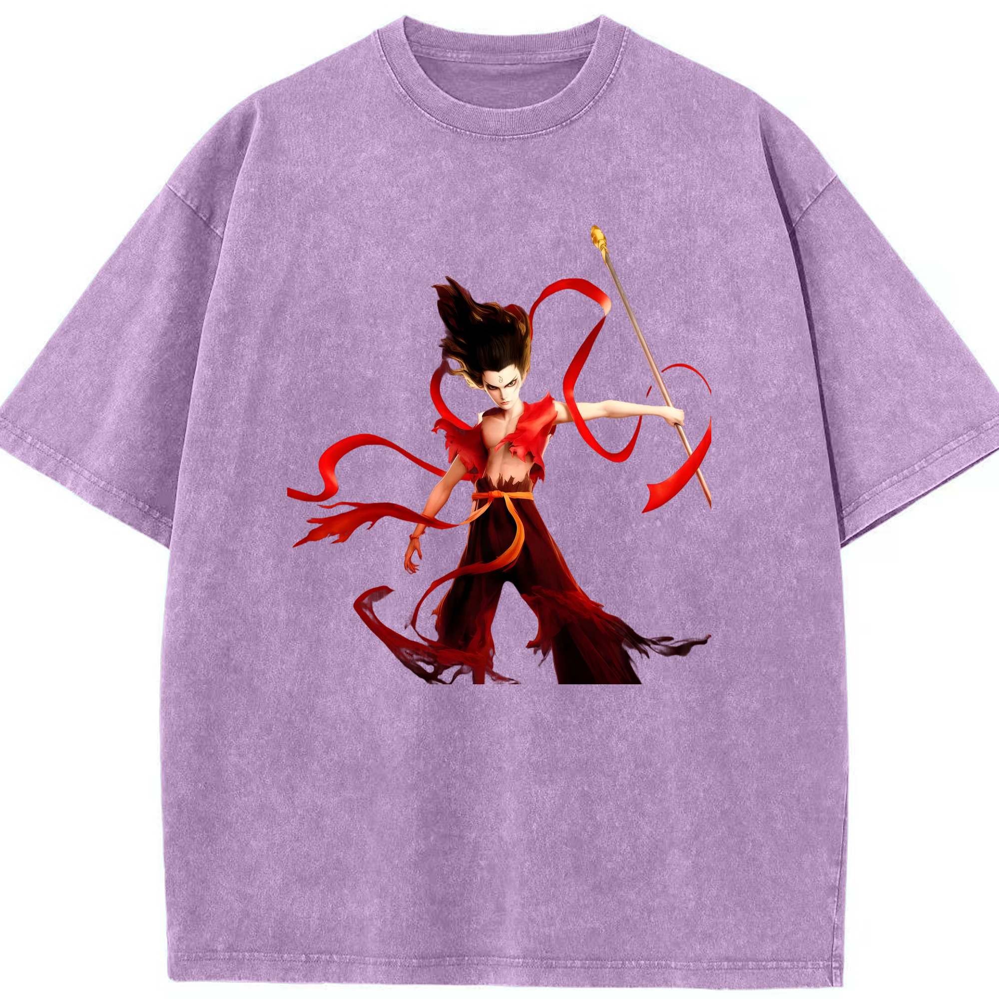 （画像用） Ne Zha 2 ナタ 魔童の大暴れ 綿100% ヴィンテージ風 半袖Tシャツ（フロントプリント）