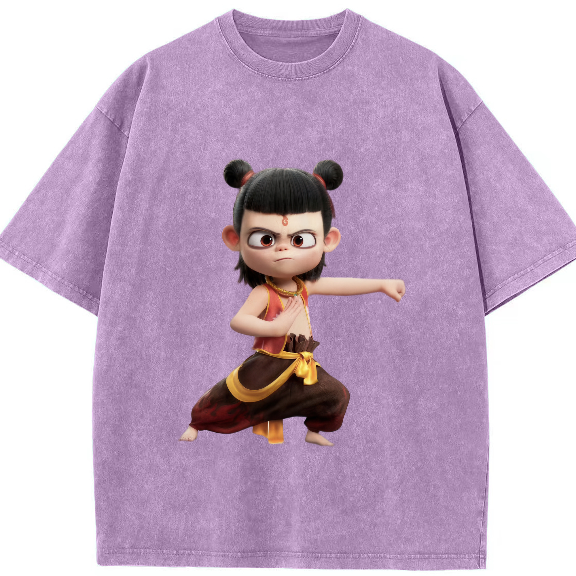 （画像用） Ne Zha 2 ナタ 魔童の大暴れ 綿100% ヴィンテージ風 半袖Tシャツ（フロントプリント）