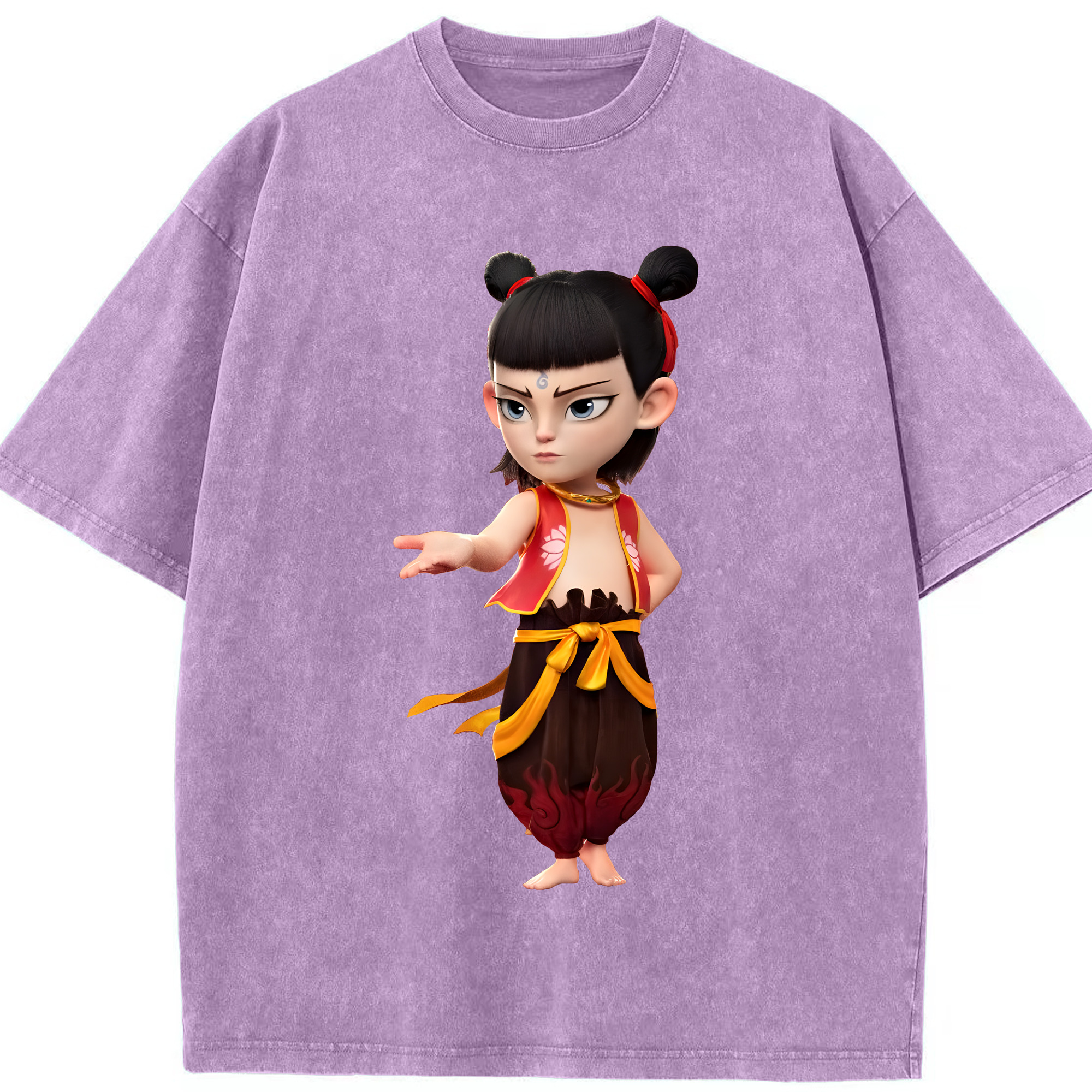 （画像用） Ne Zha 2 ナタ 魔童の大暴れ 綿100% ヴィンテージ風 半袖Tシャツ（フロントプリント）
