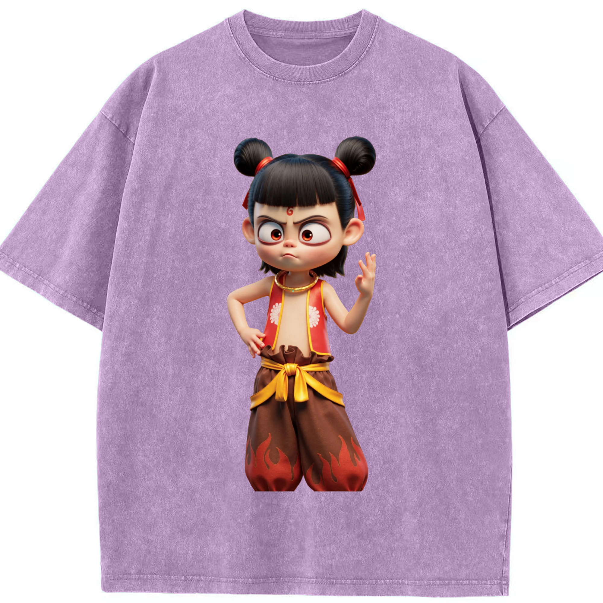 （画像用） Ne Zha 2 ナタ 魔童の大暴れ 綿100% ヴィンテージ風 半袖Tシャツ（フロントプリント）