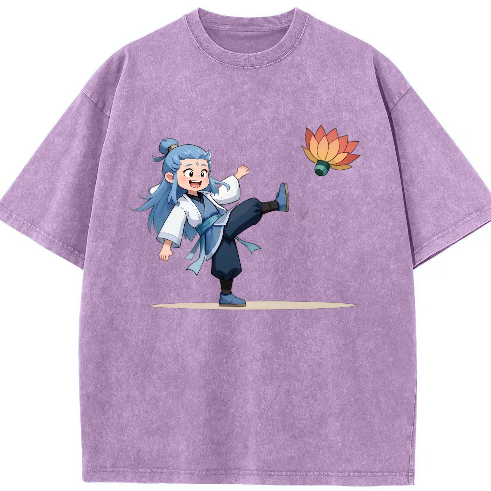 （画像用） Ne Zha 2 ナタ 魔童の大暴れ 綿100% ヴィンテージ風 半袖Tシャツ（フロントプリント）