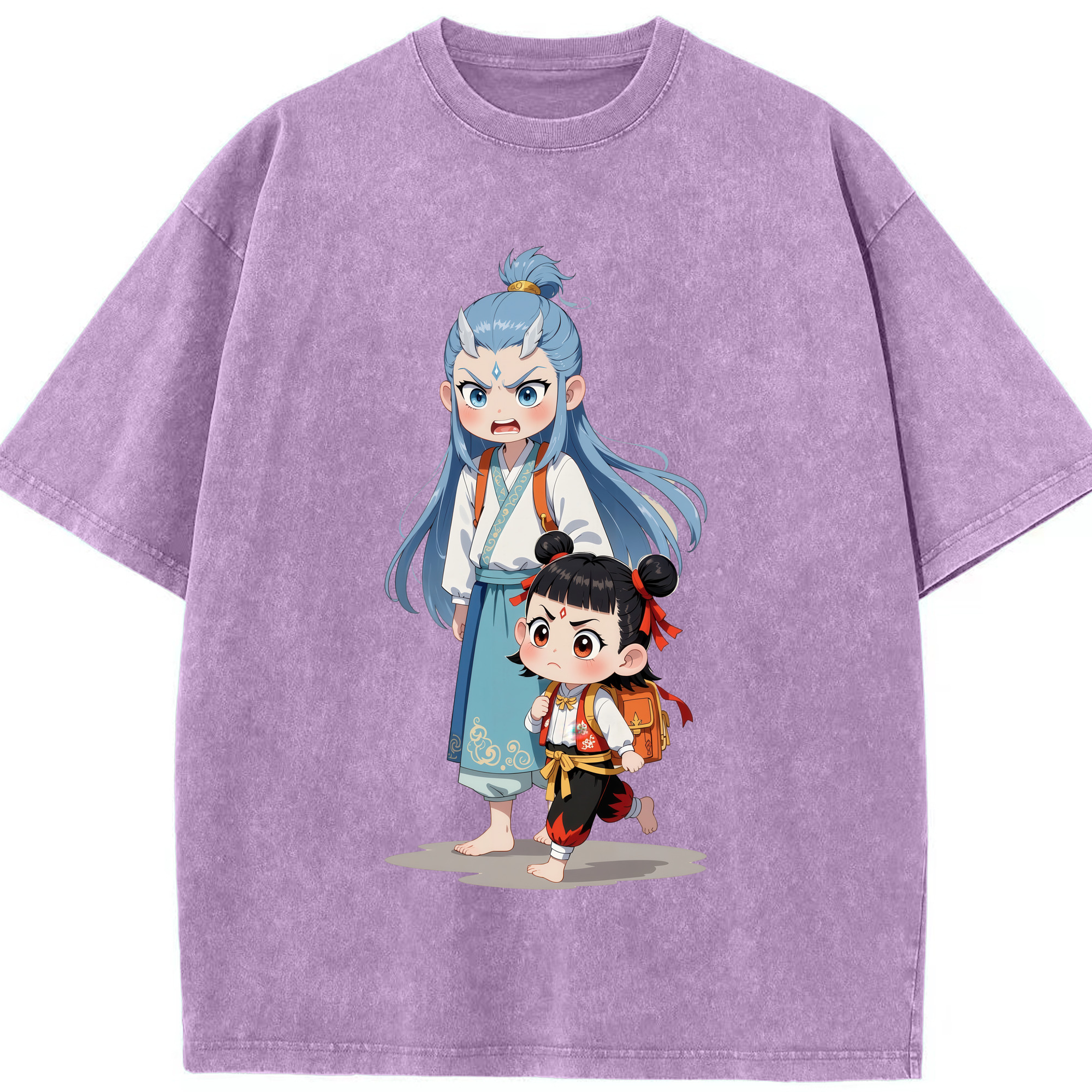 （画像用） Ne Zha 2 ナタ 魔童の大暴れ 綿100% ヴィンテージ風 半袖Tシャツ（フロントプリント）