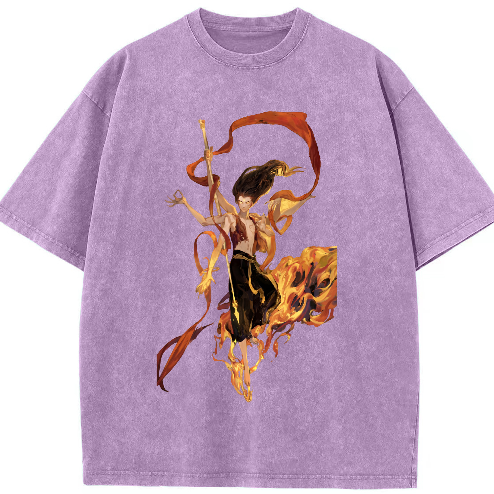 （画像用） Ne Zha 2 ナタ 魔童の大暴れ 綿100% ヴィンテージ風 半袖Tシャツ（フロントプリント）