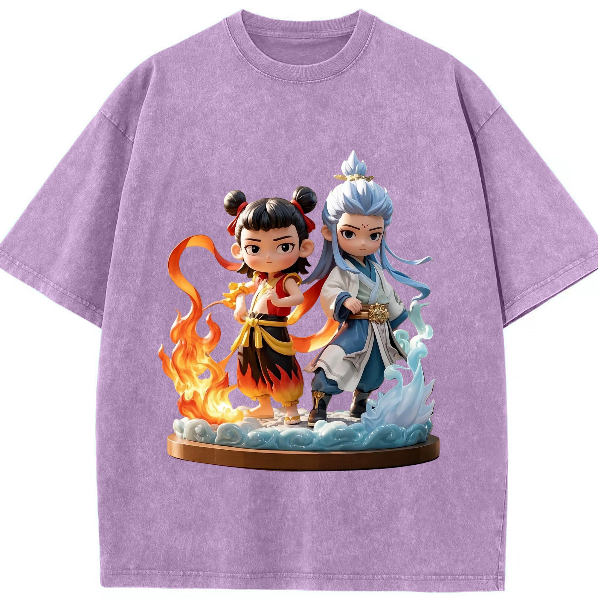 （画像用） Ne Zha 2 ナタ 魔童の大暴れ 綿100% ヴィンテージ風 半袖Tシャツ（フロントプリント）