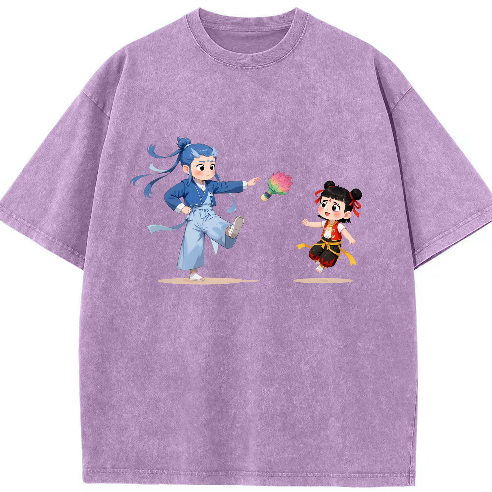 （画像用） Ne Zha 2 ナタ 魔童の大暴れ 綿100% ヴィンテージ風 半袖Tシャツ（フロントプリント）