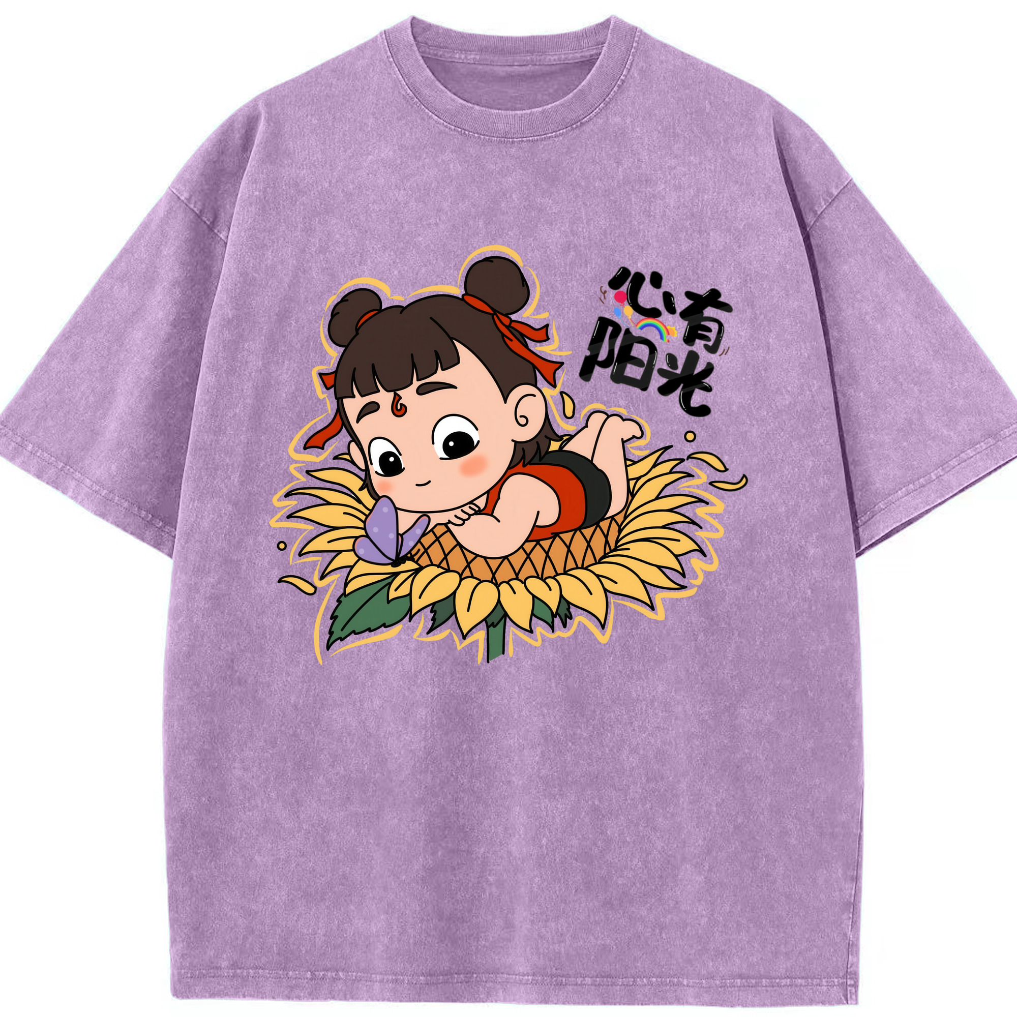 （画像用） Ne Zha 2 ナタ 魔童の大暴れ 綿100% ヴィンテージ風 半袖Tシャツ（フロントプリント）