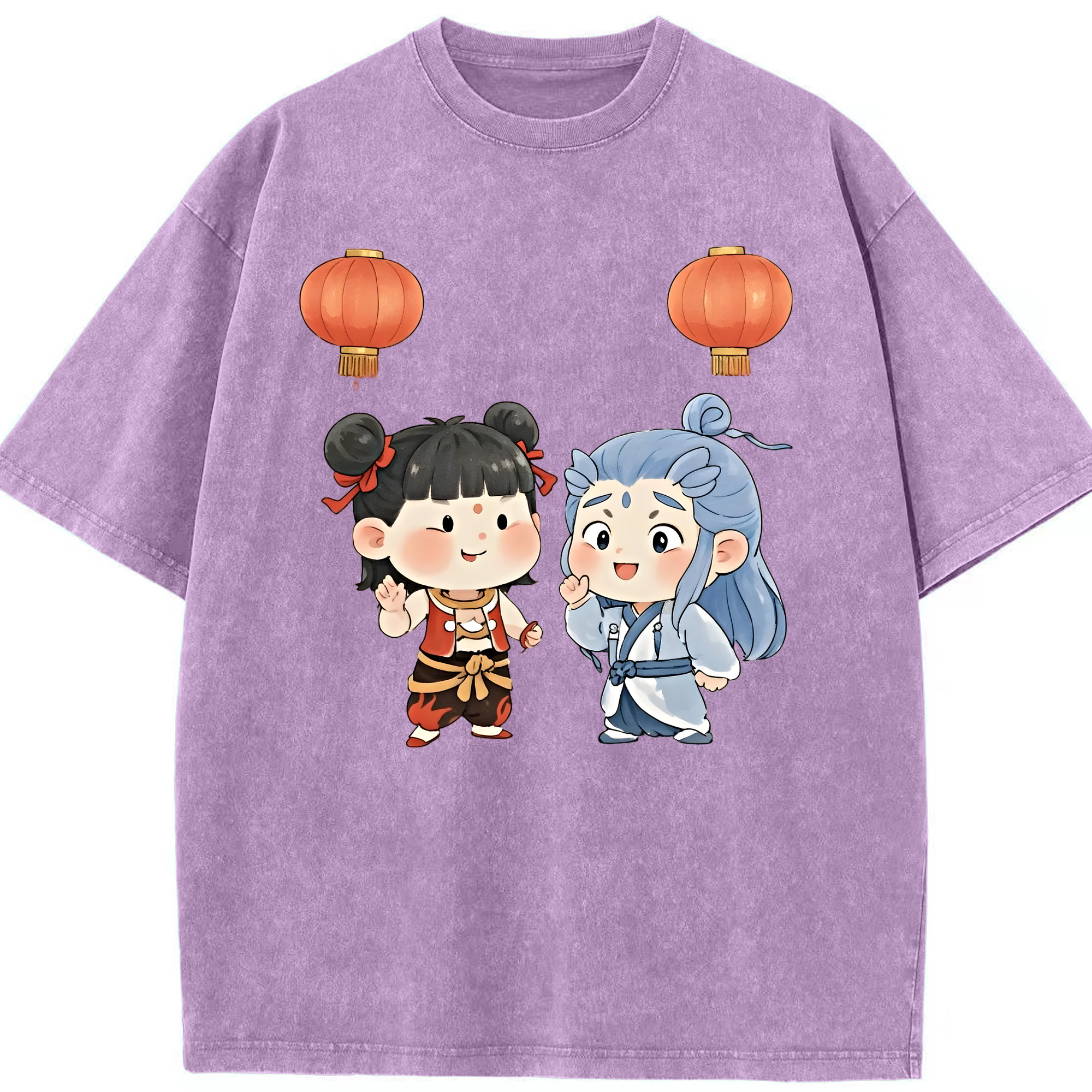 （画像用） Ne Zha 2 ナタ 魔童の大暴れ 綿100% ヴィンテージ風 半袖Tシャツ（フロントプリント）