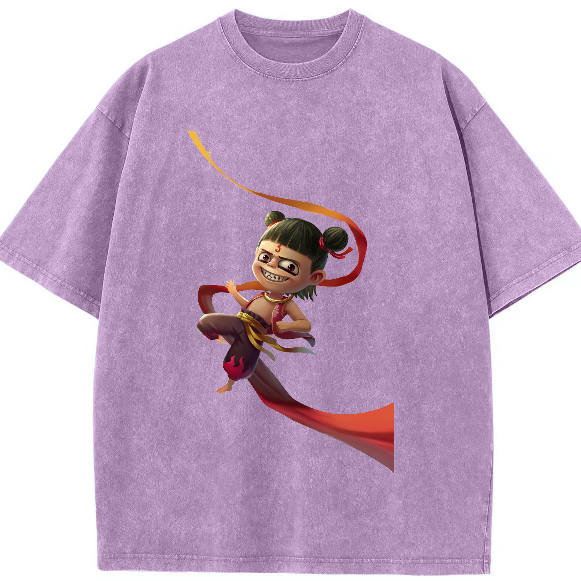 （画像用） Ne Zha 2 ナタ 魔童の大暴れ 綿100% ヴィンテージ風 半袖Tシャツ（フロントプリント）