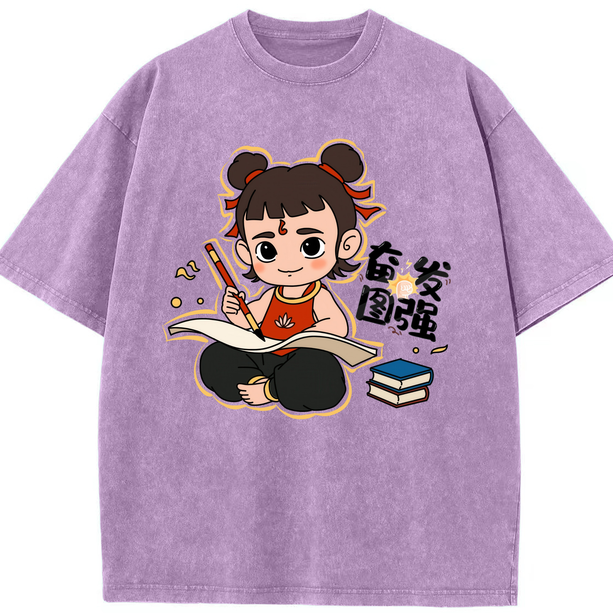 （画像用） Ne Zha 2 ナタ 魔童の大暴れ 綿100% ヴィンテージ風 半袖Tシャツ（フロントプリント）