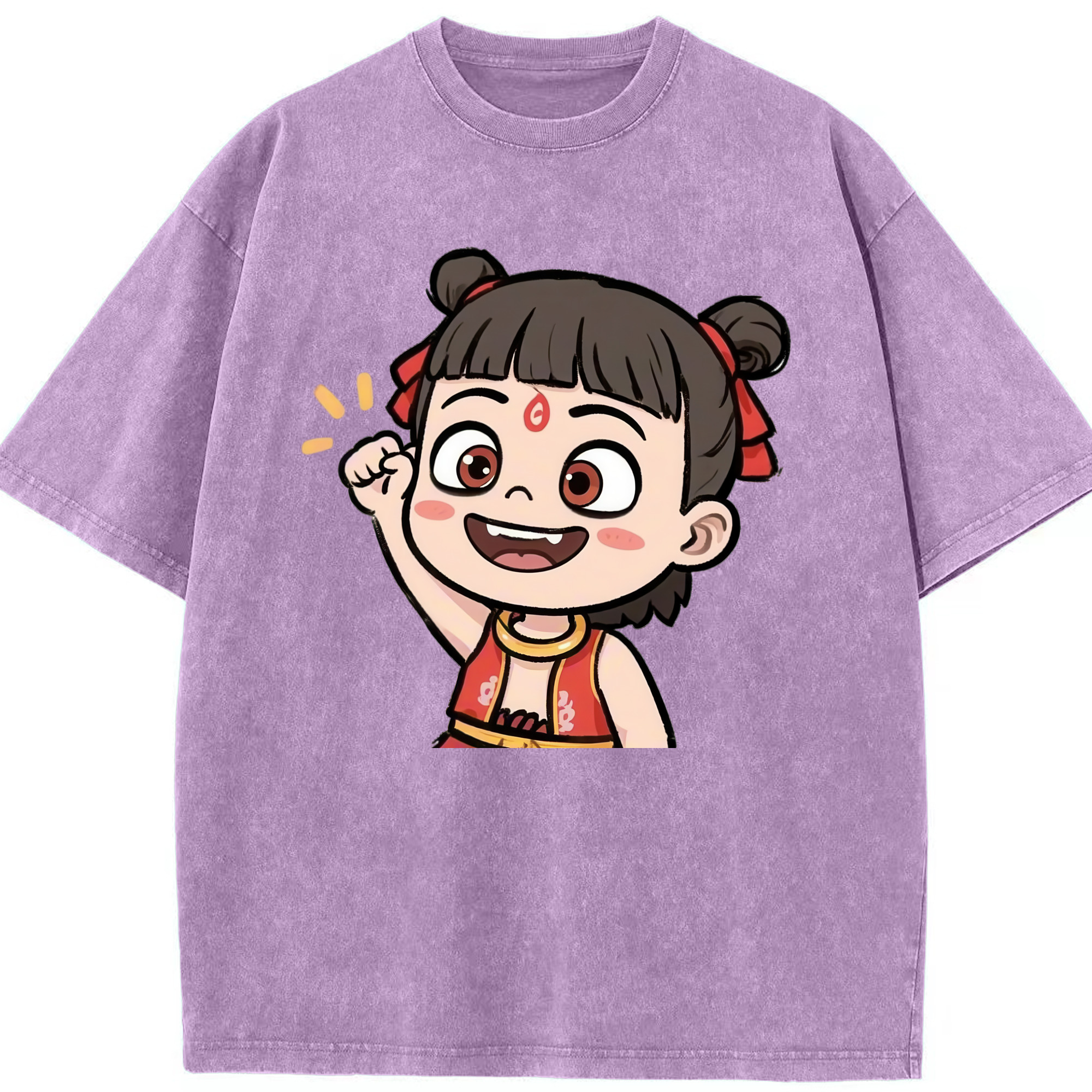 （画像用） Ne Zha 2 ナタ 魔童の大暴れ 綿100% ヴィンテージ風 半袖Tシャツ（フロントプリント）