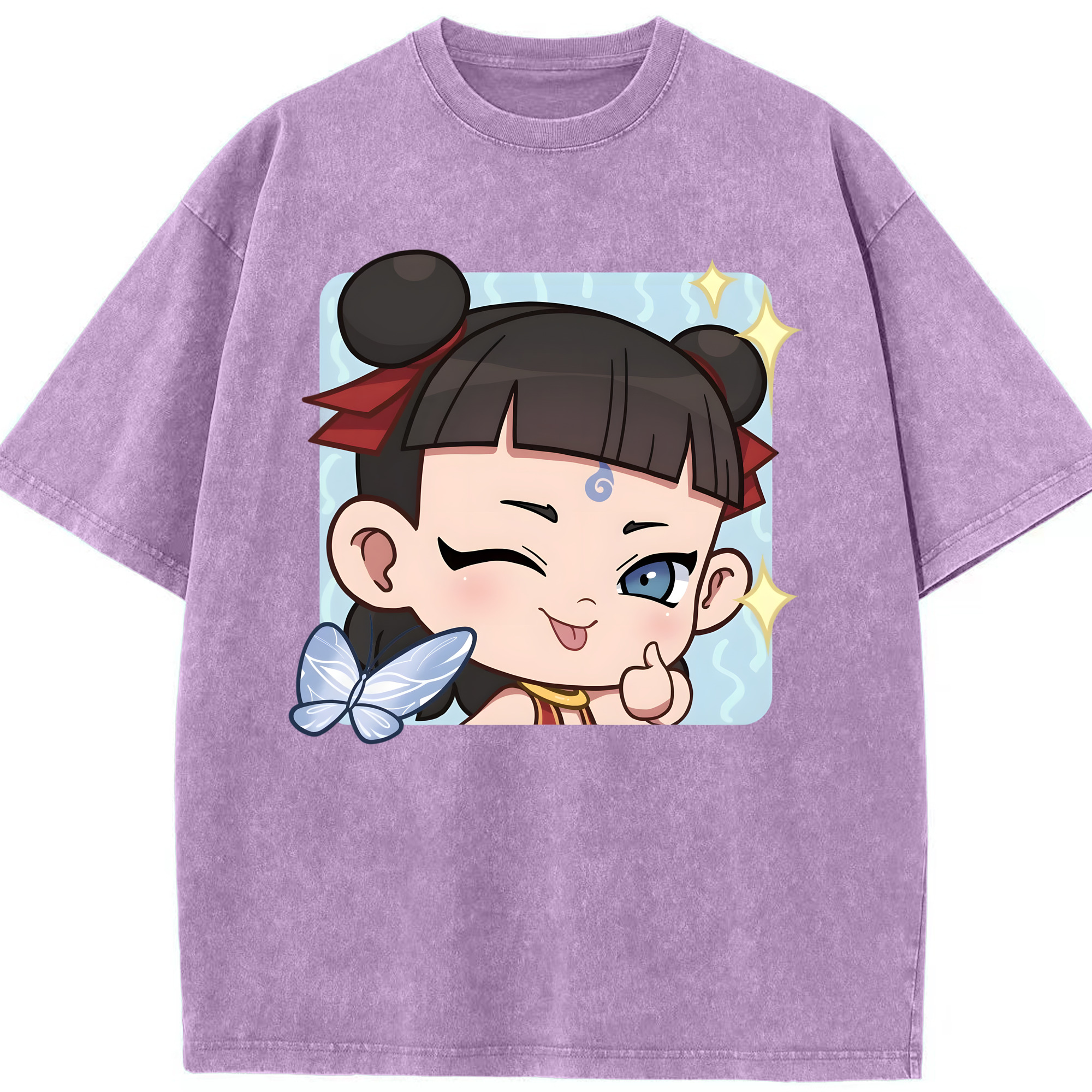 （画像用） Ne Zha 2 ナタ 魔童の大暴れ 綿100% ヴィンテージ風 半袖Tシャツ（フロントプリント）