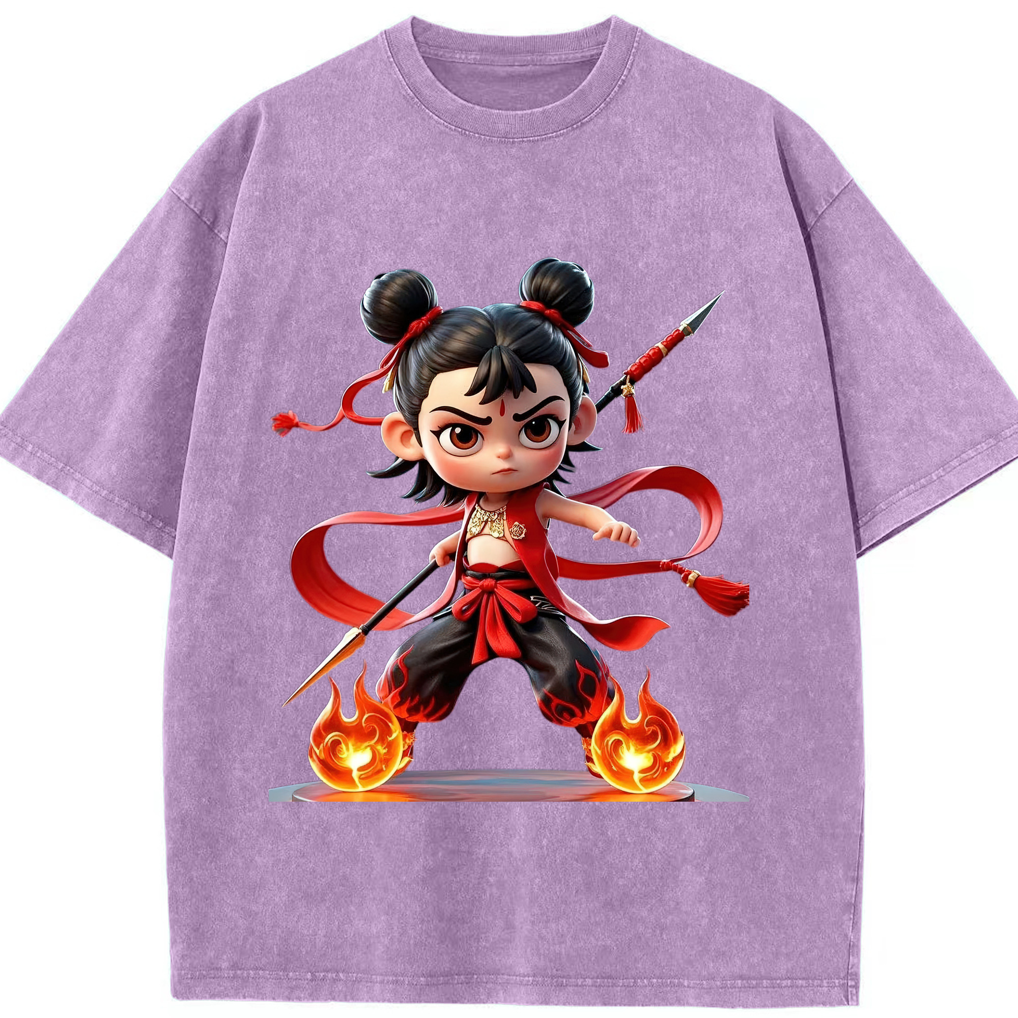 （画像用） Ne Zha 2 ナタ 魔童の大暴れ 綿100% ヴィンテージ風 半袖Tシャツ（フロントプリント）