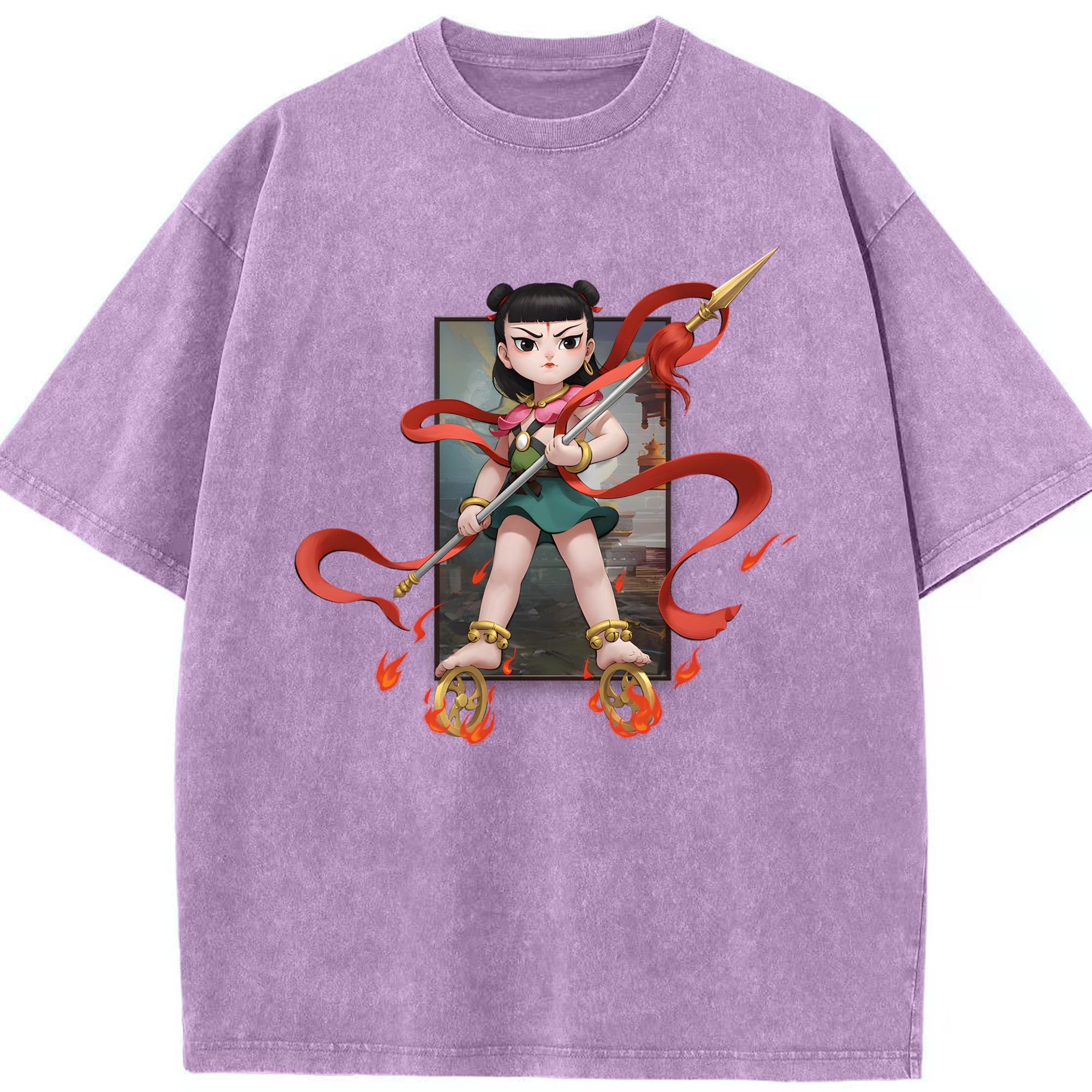 （画像用） Ne Zha 2 ナタ 魔童の大暴れ 綿100% ヴィンテージ風 半袖Tシャツ（フロントプリント）