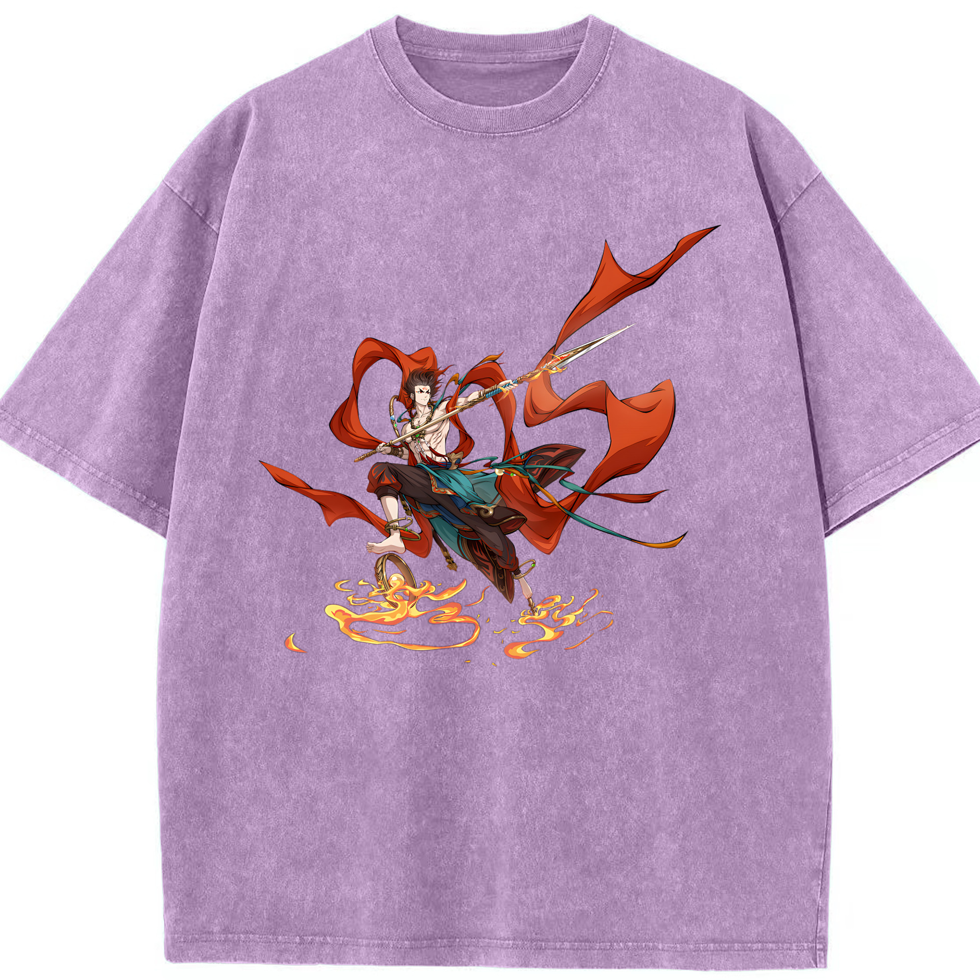 （画像用） Ne Zha 2 ナタ 魔童の大暴れ 綿100% ヴィンテージ風 半袖Tシャツ（フロントプリント）