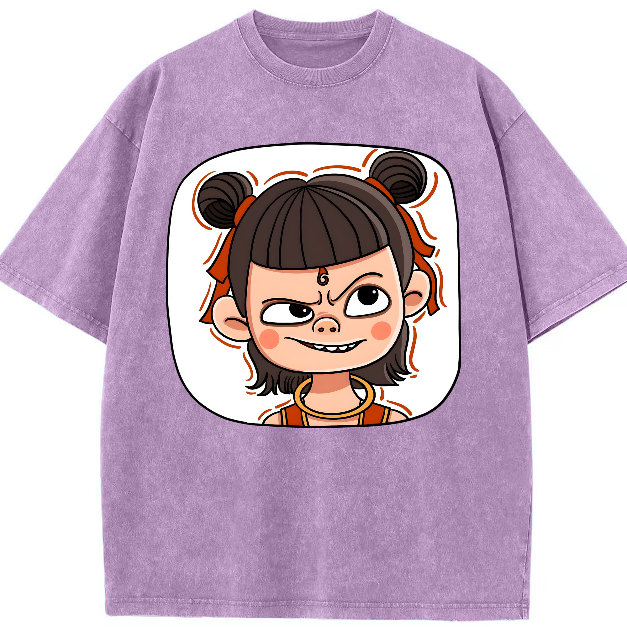 （画像用） Ne Zha 2 ナタ 魔童の大暴れ 綿100% ヴィンテージ風 半袖Tシャツ（フロントプリント）